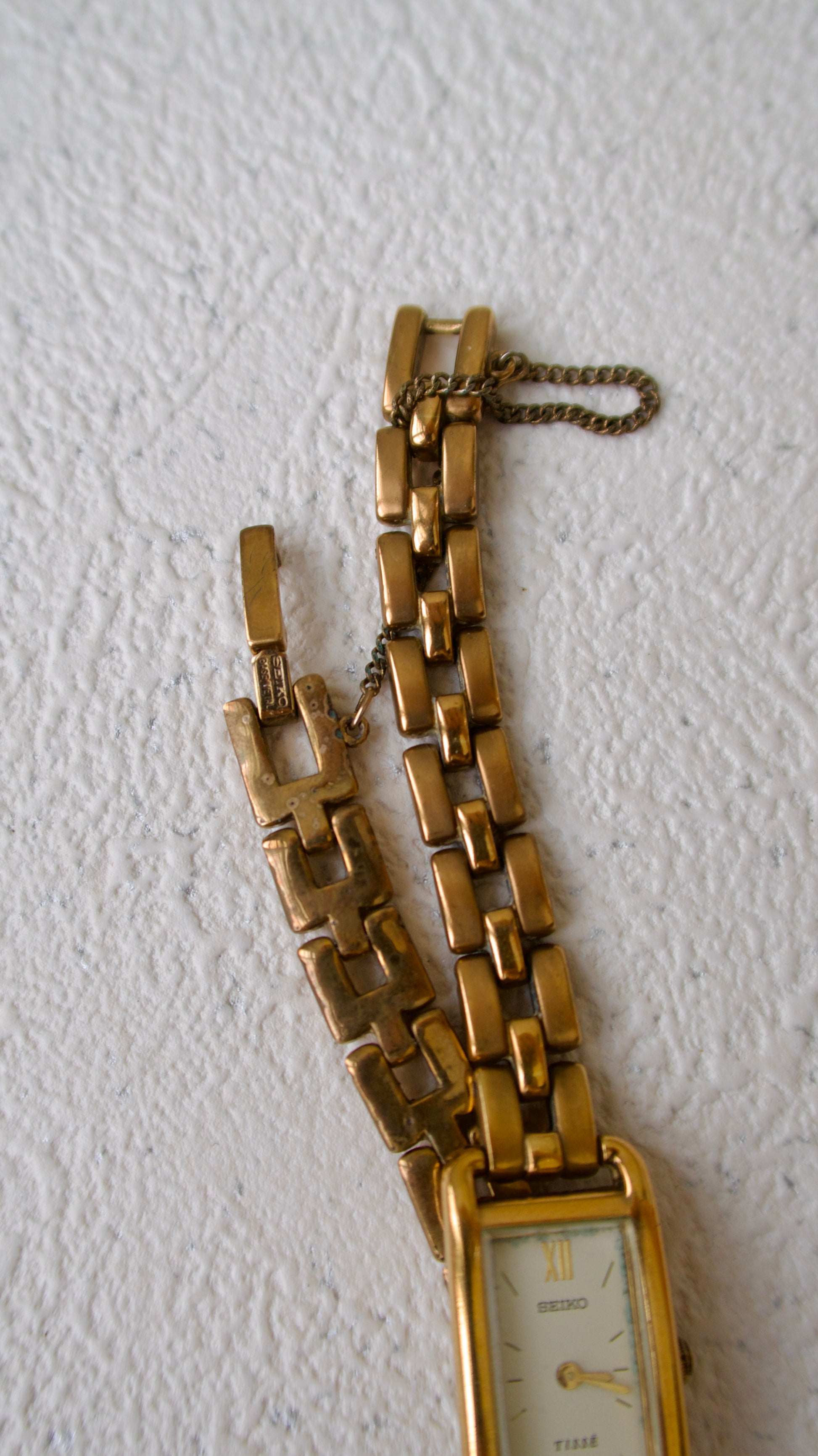 S. Tisse Bronze Gold Chain Square Dial Watch