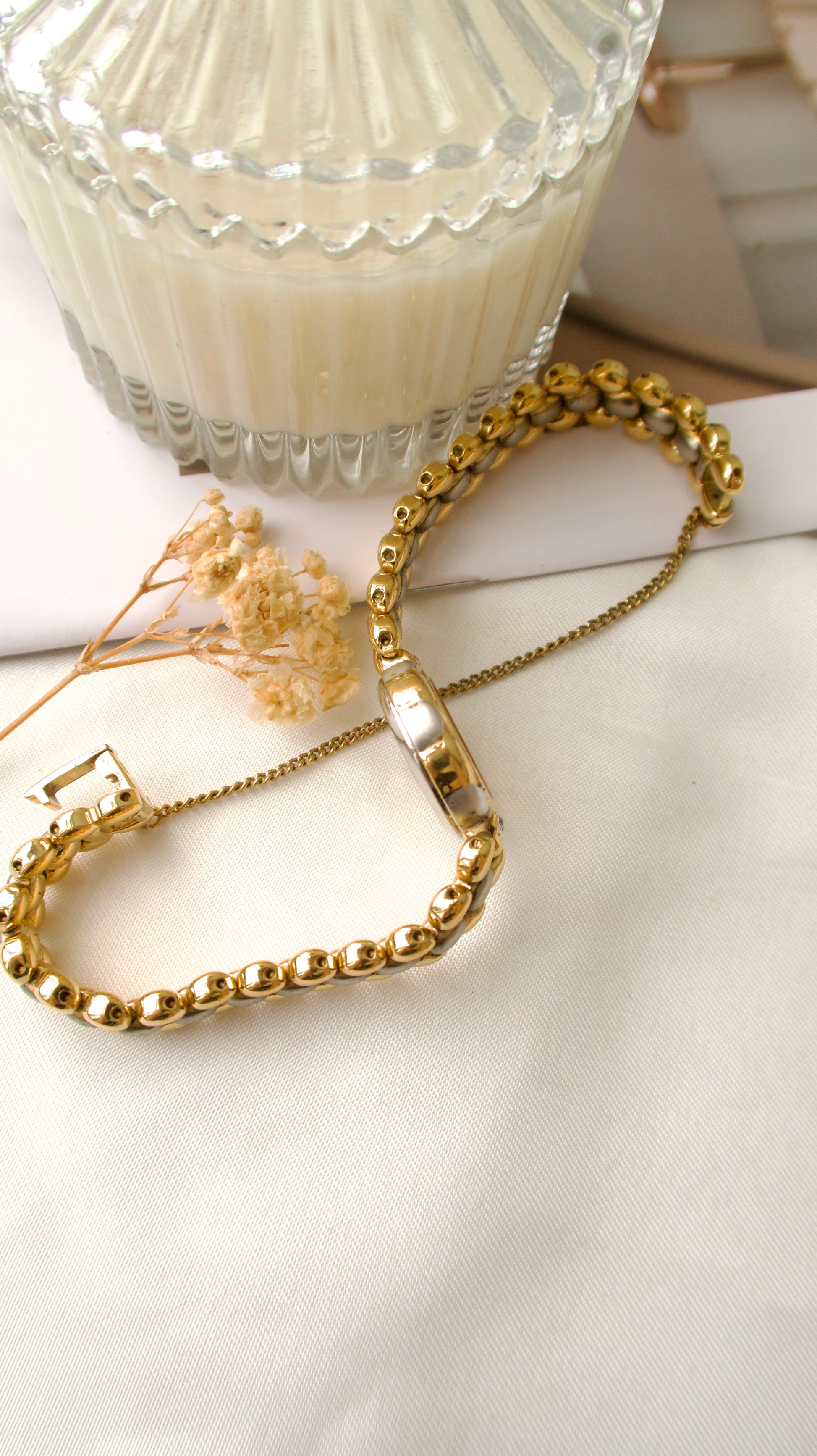CY. Louis XV Beige Round 2P White Jewels Dial with Two Tone Chain Watch