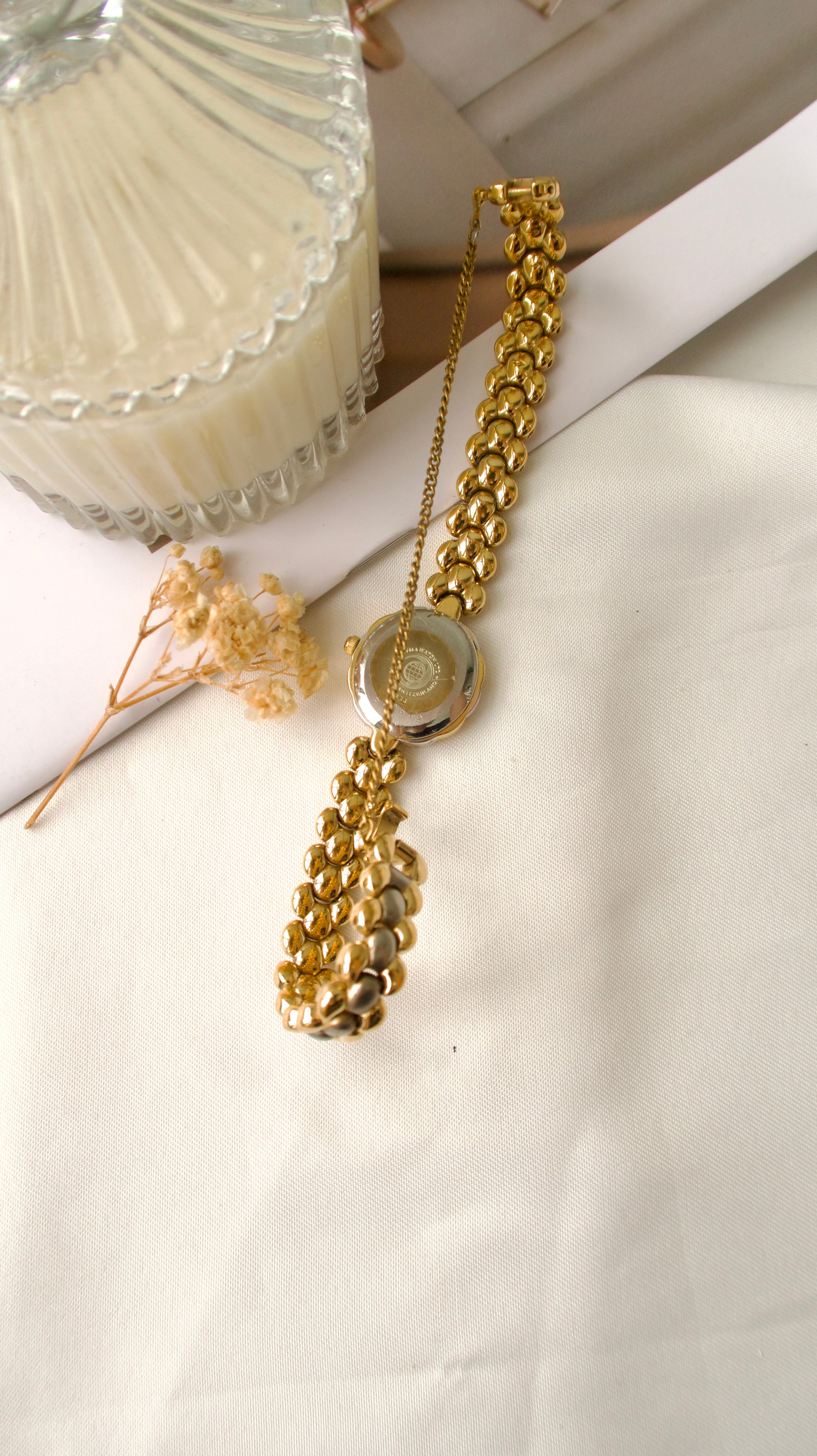 CY. Louis XV Beige Round 2P White Jewels Dial with Two Tone Chain Watch