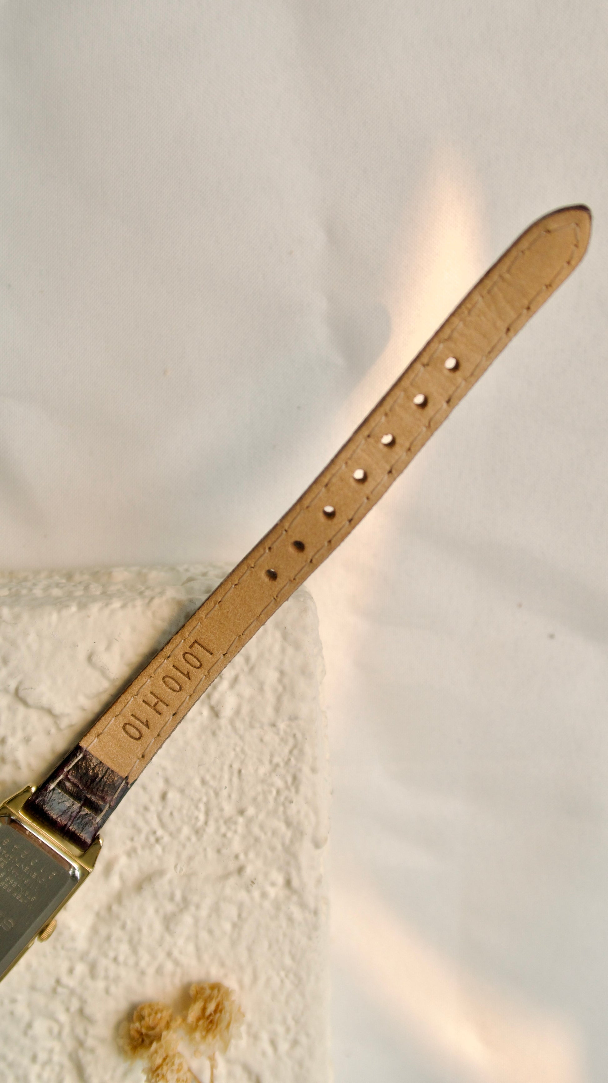 S. White Rectangle Dial with Black Leather Strap Watch