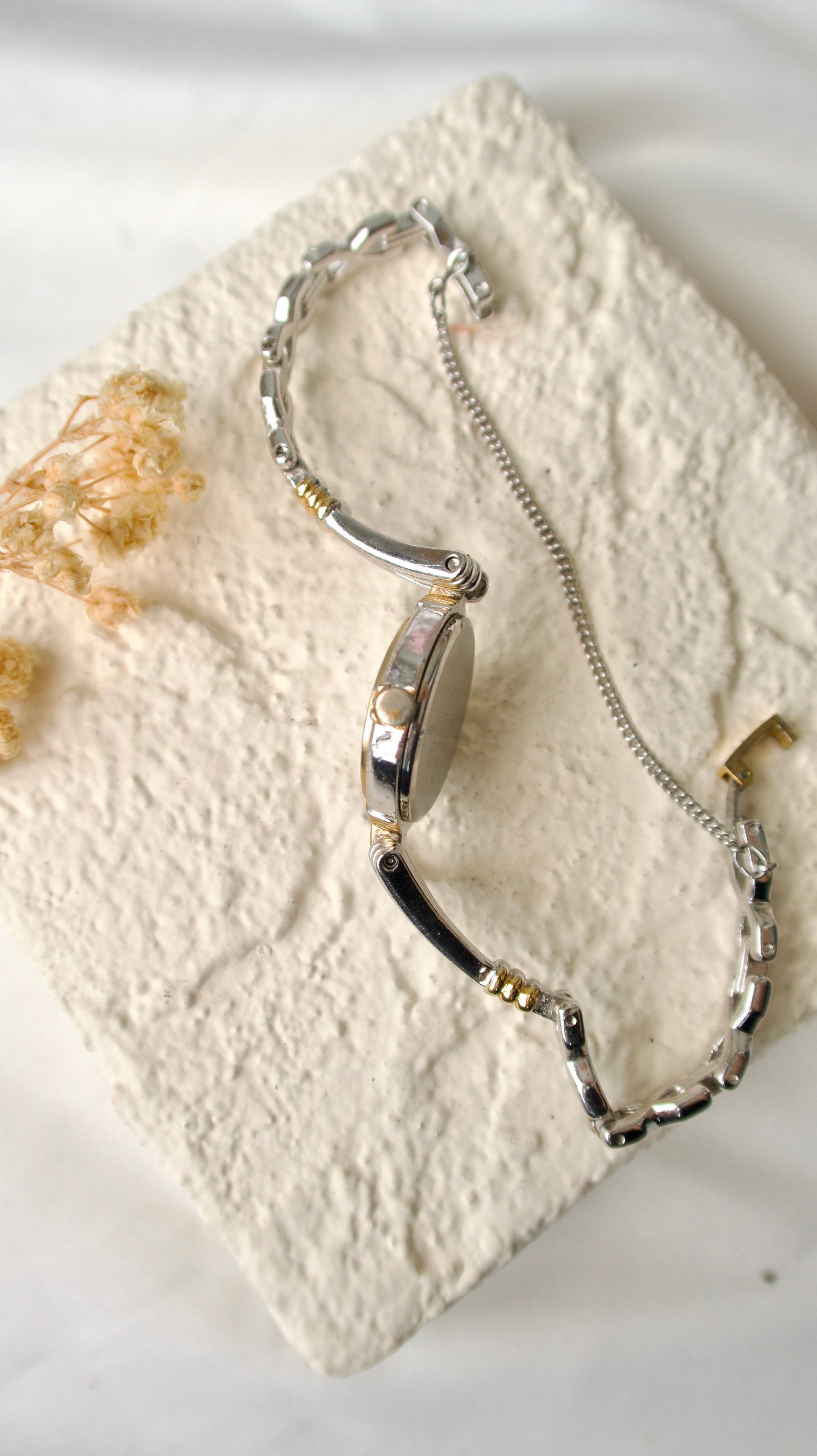 S. Oblong Silver Dial with Silver Chain Watch