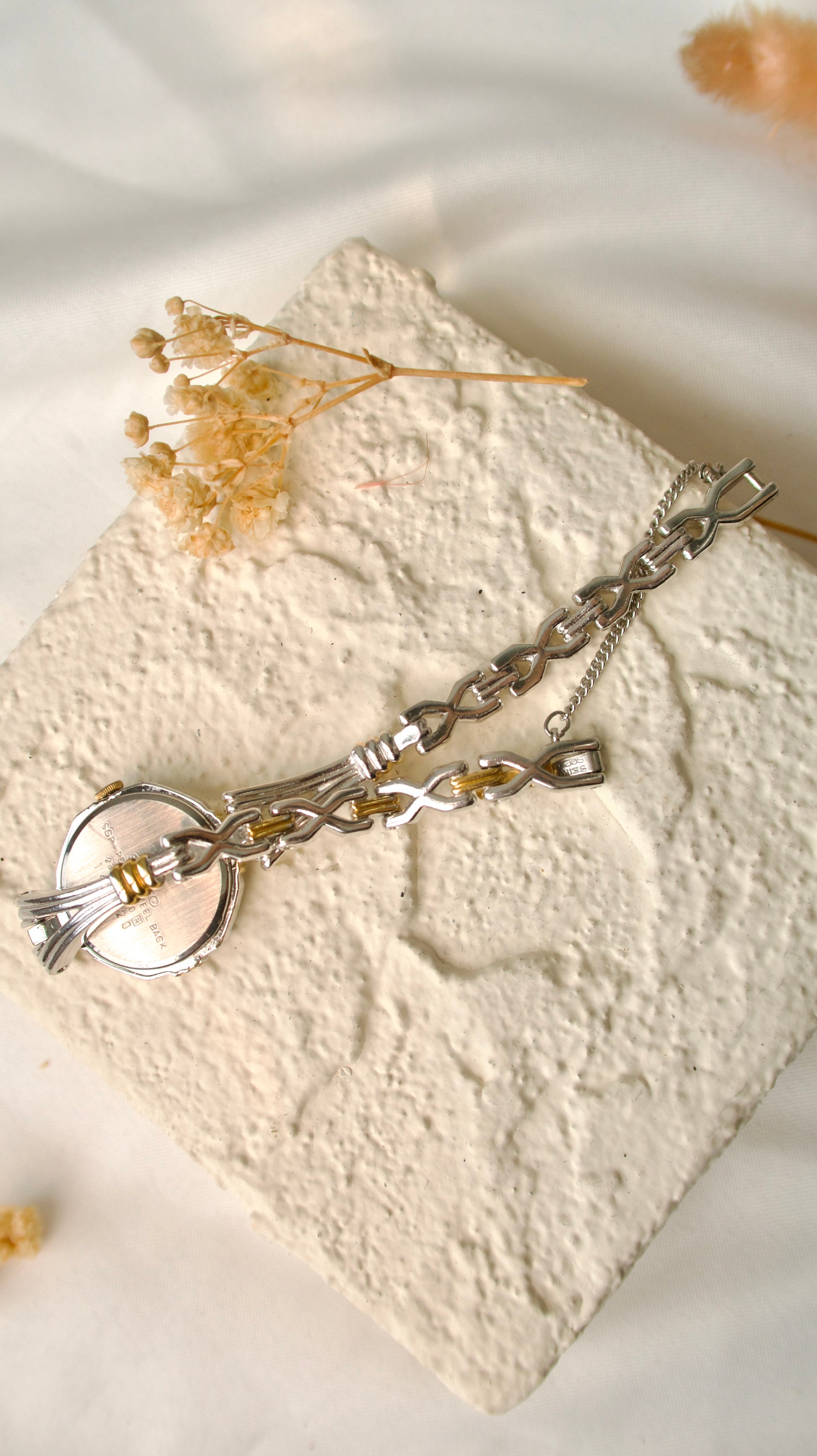 S. Oblong Silver Dial with Silver Chain Watch