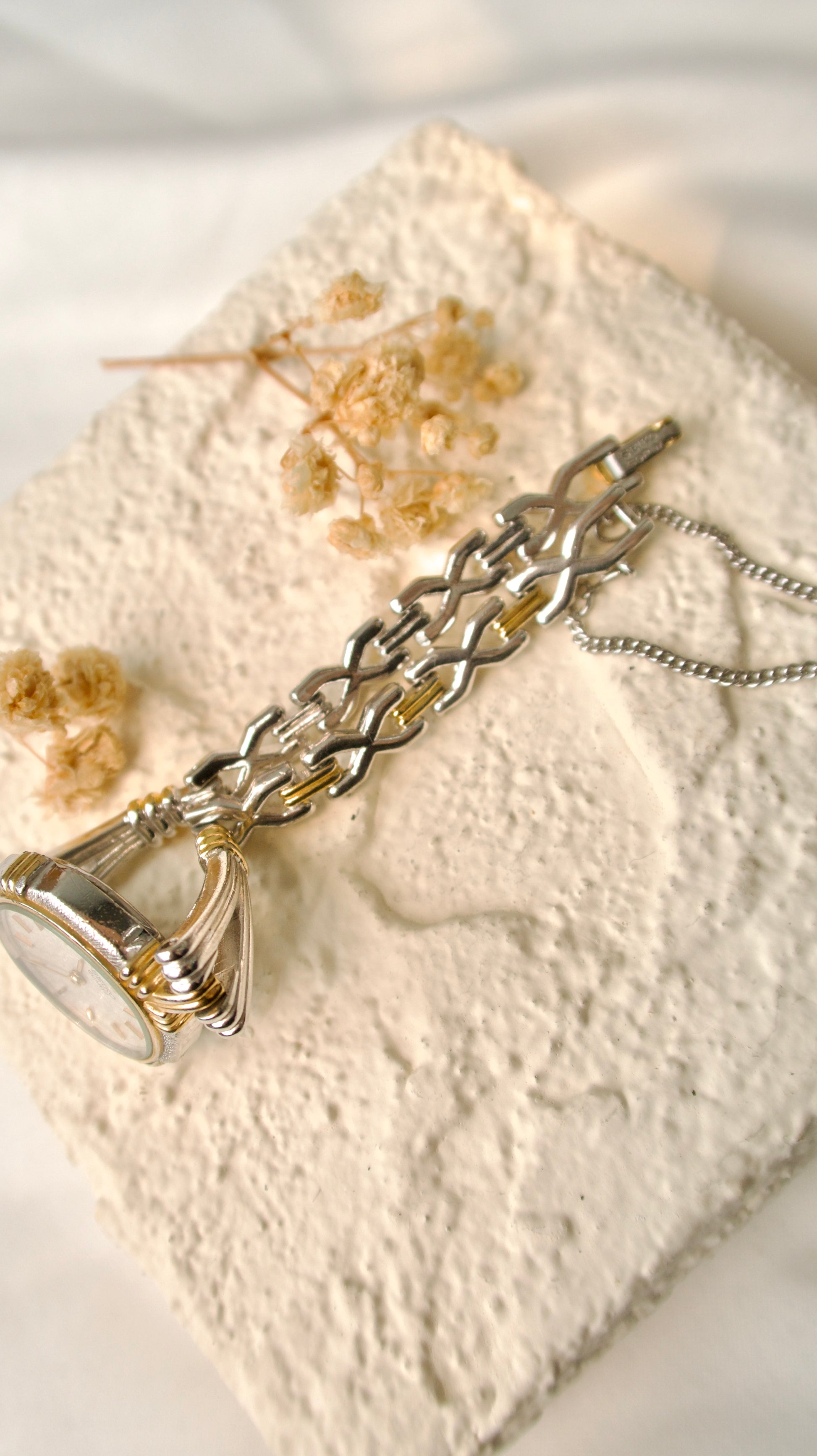 S. Oblong Silver Dial with Silver Chain Watch