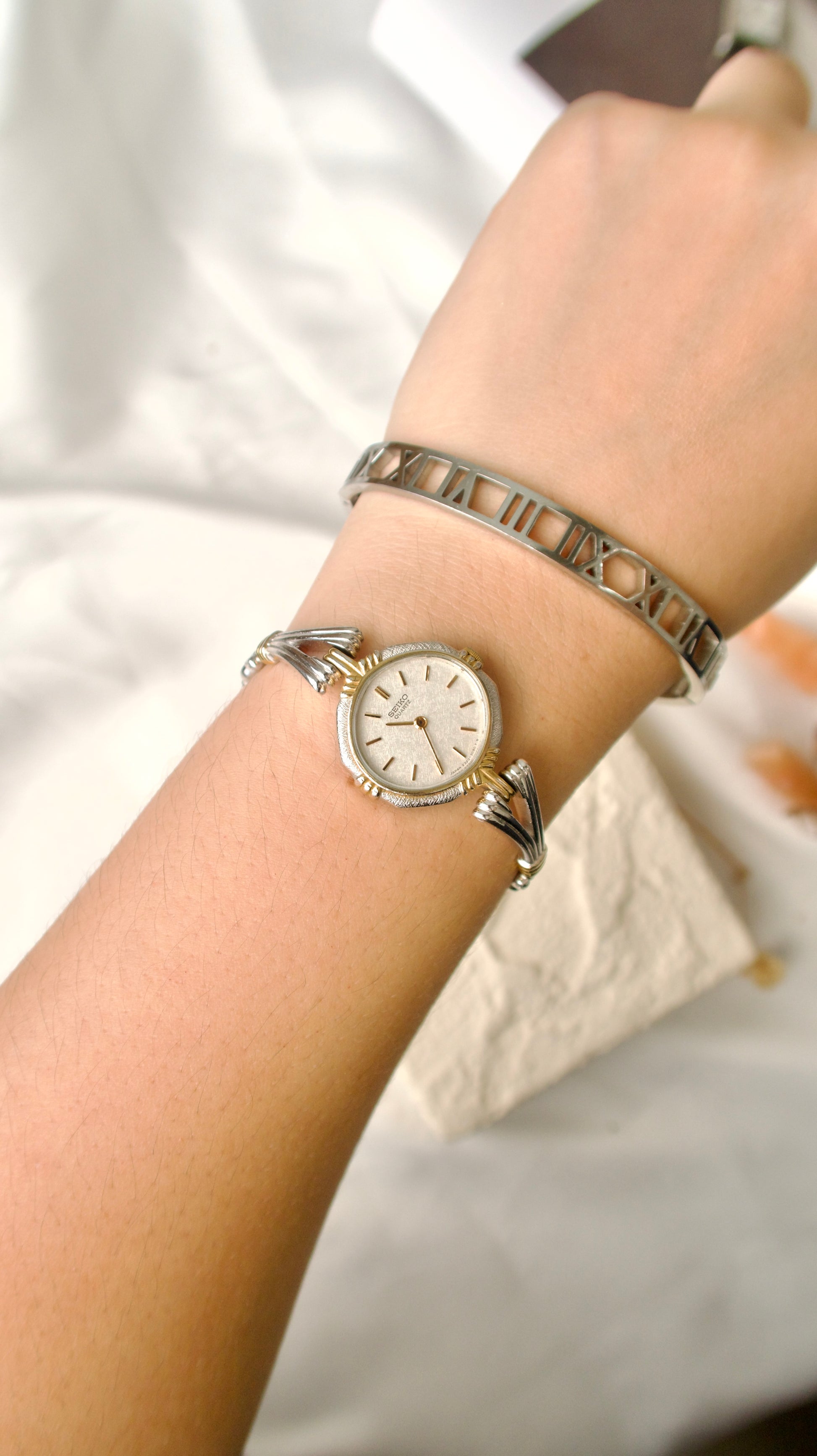S. Oblong Silver Dial with Silver Chain Watch