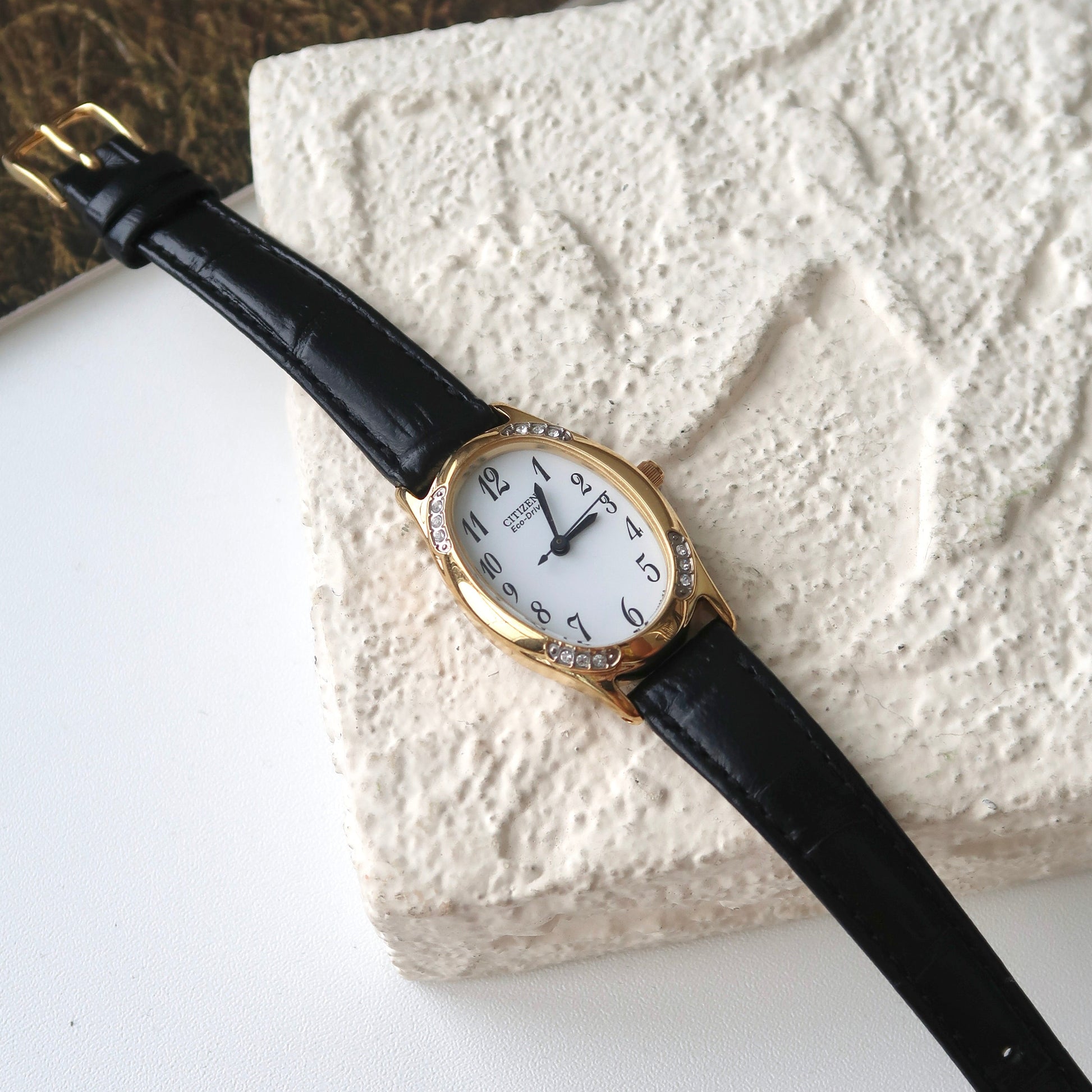 CTZ Eco Drive White Oval Dial with Black Strap Watch