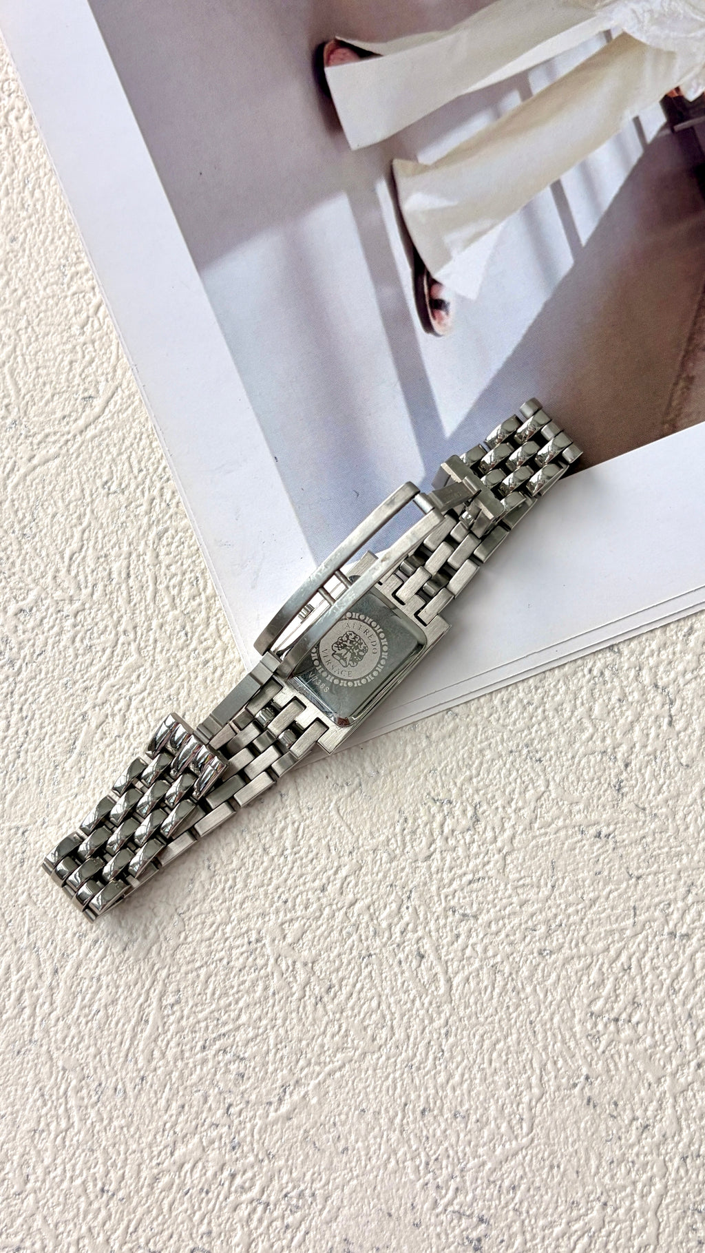 V. Black Square Silver Chain Watch