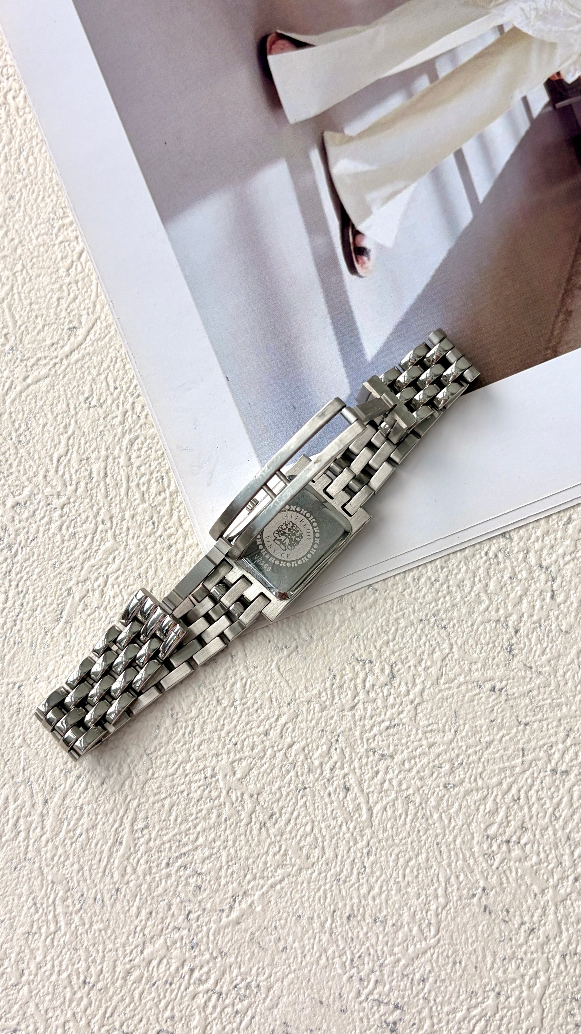 V. Black Square Silver Chain Watch