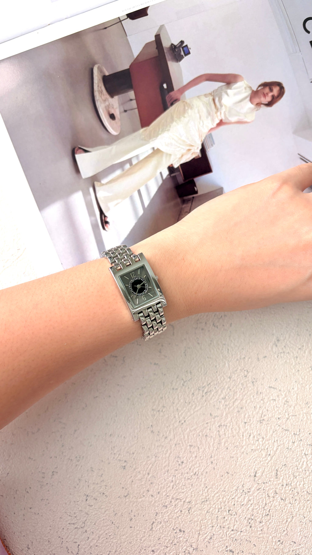 V. Black Square Silver Chain Watch
