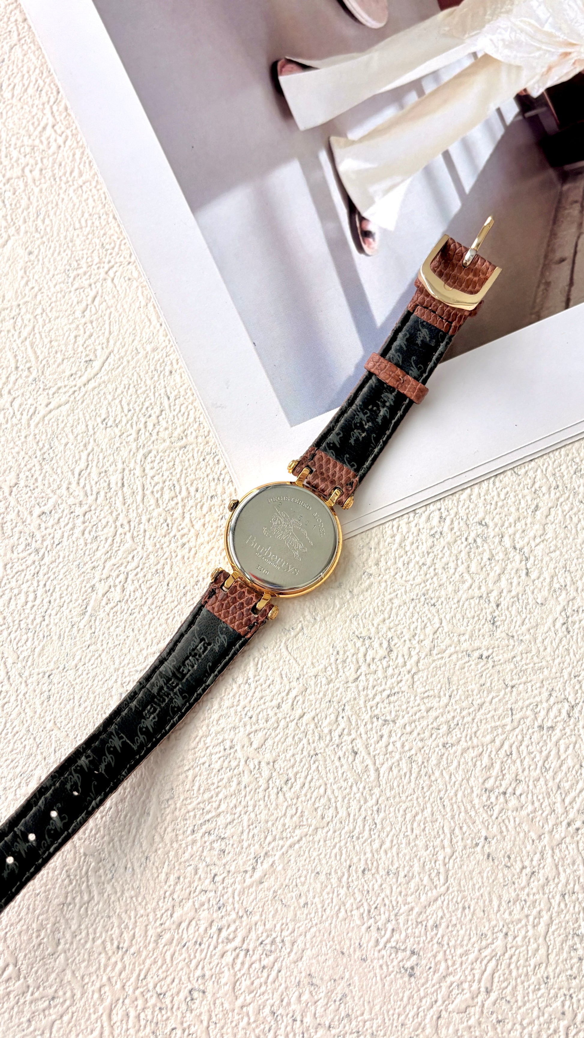 BRBY. White Roman Date Round Dial Brown Strap Watch