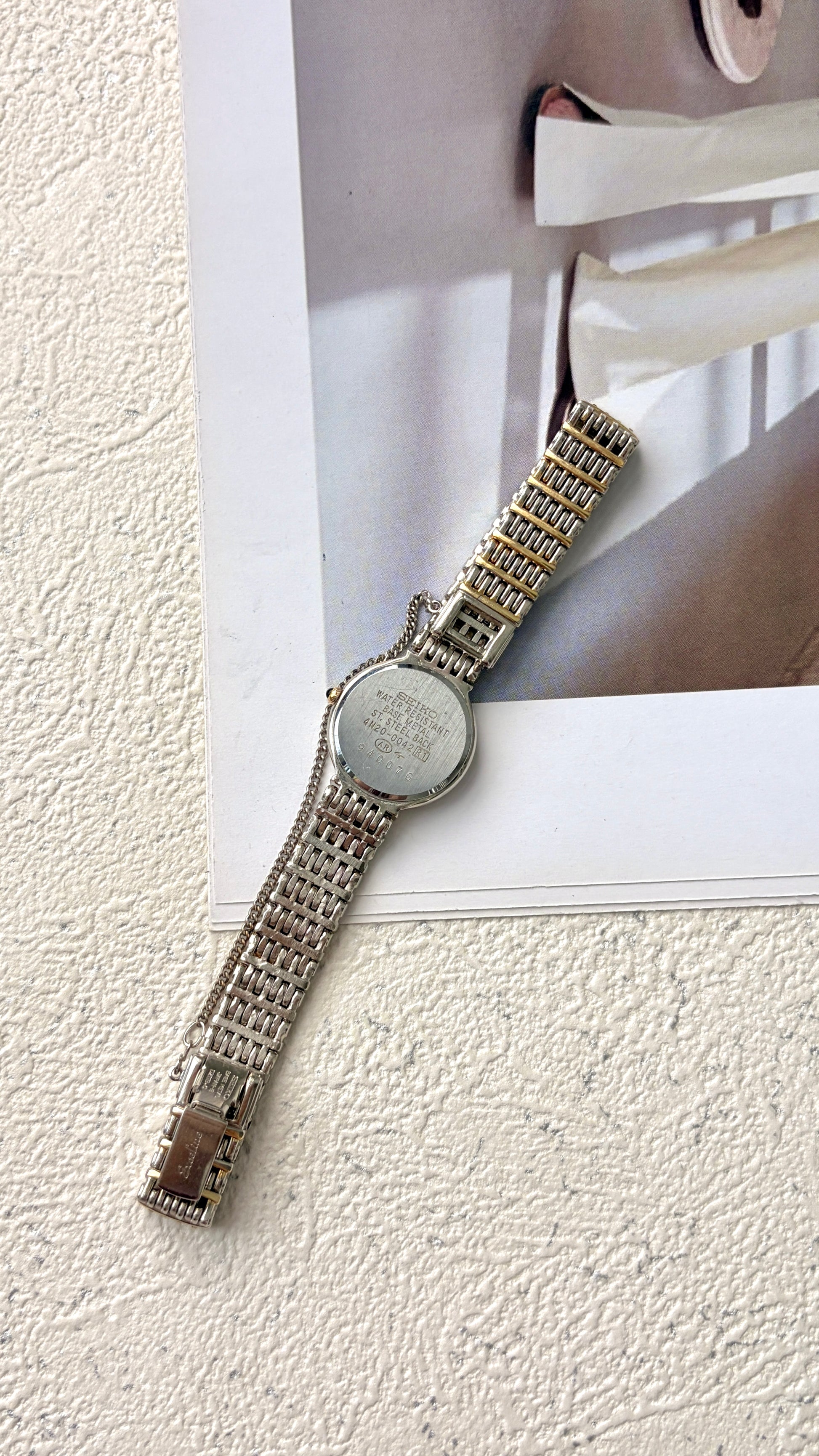 S. Exceline White Round Dial Two Tone Chain Watch