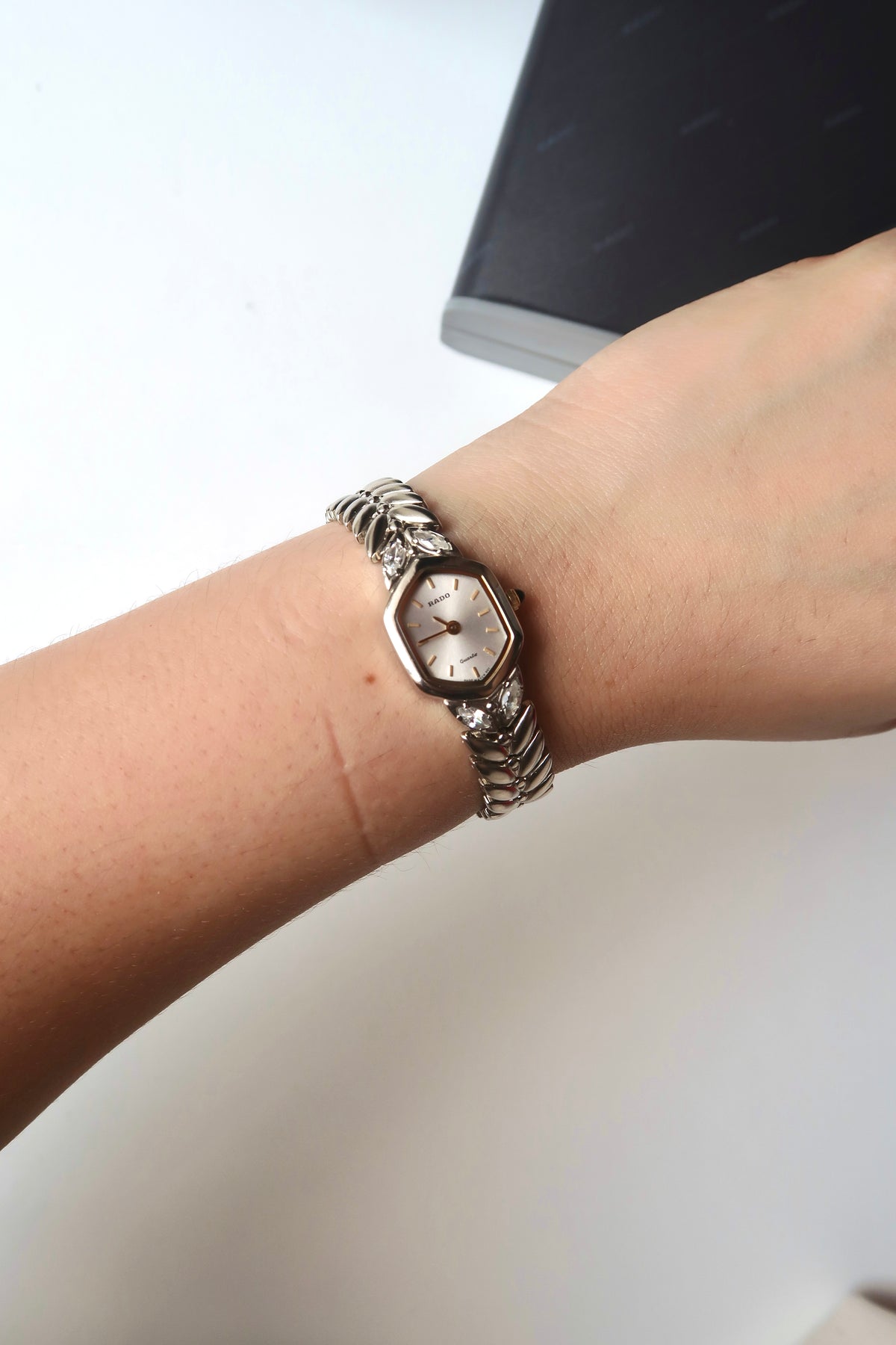 [WITH BOX] RD Silver Hexa Diamond Dial Silver Chain Watch