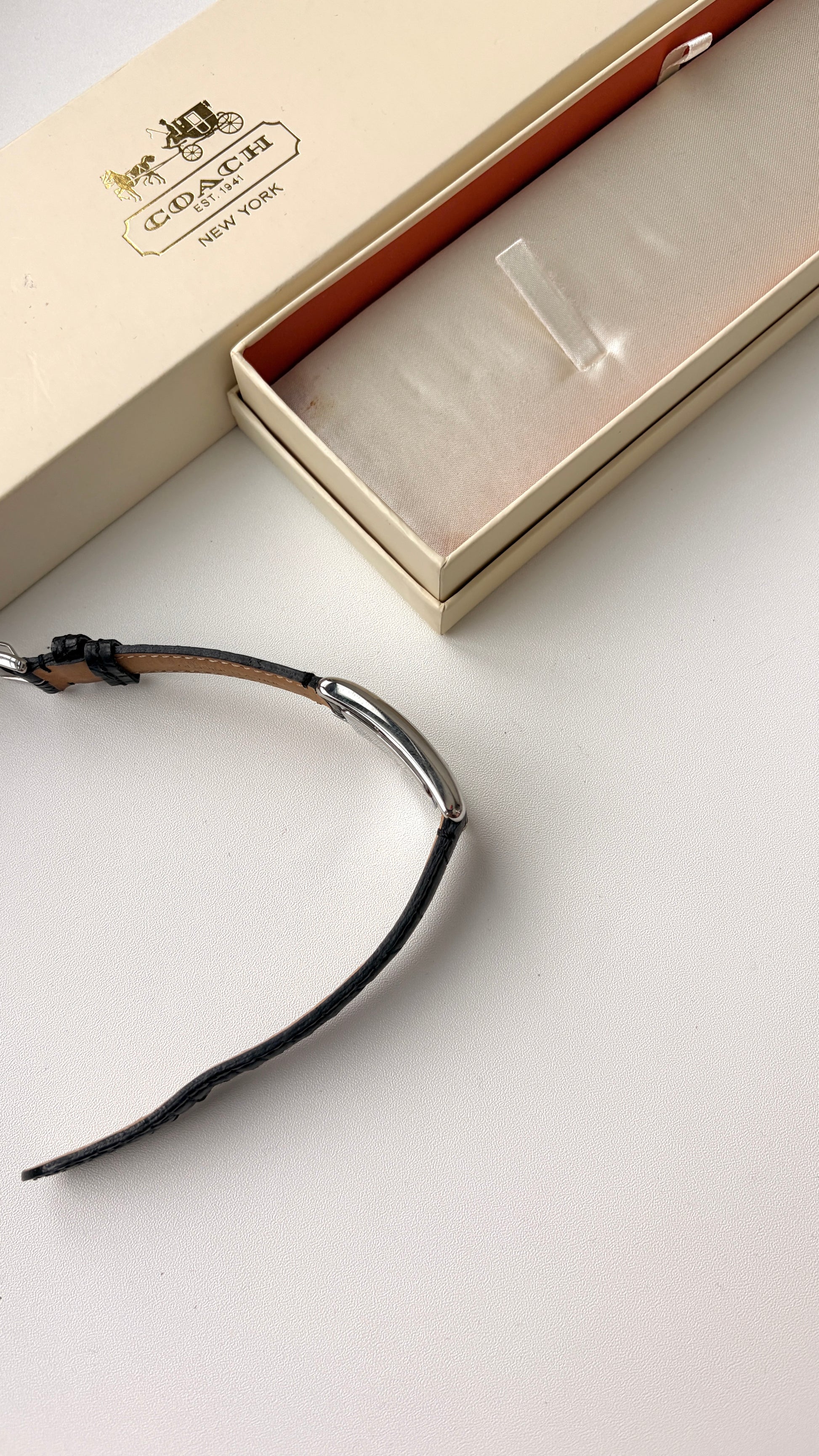 [With Box] CO. Rect White Dial with Black Strap Watch