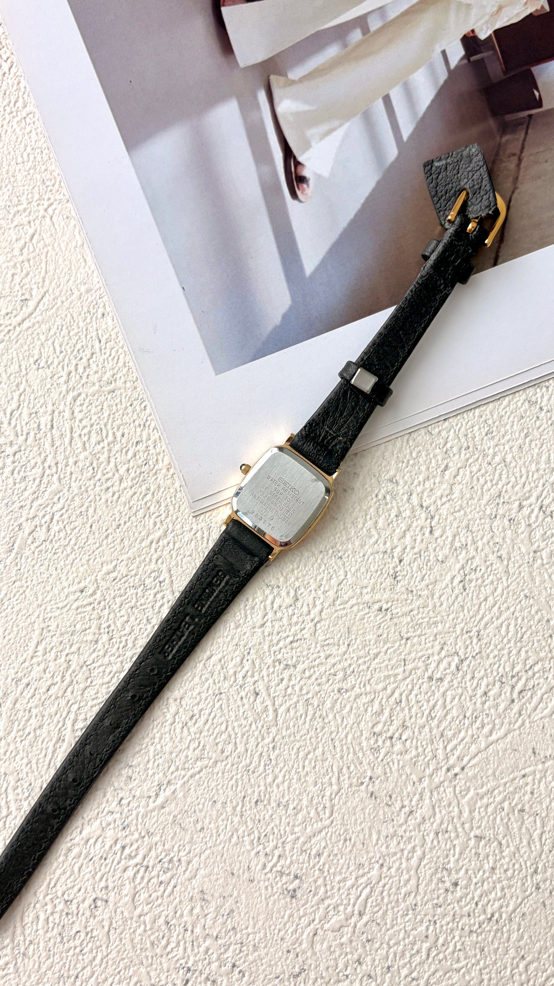 S. Exceline White Square Roman Dial Black Strap Watch