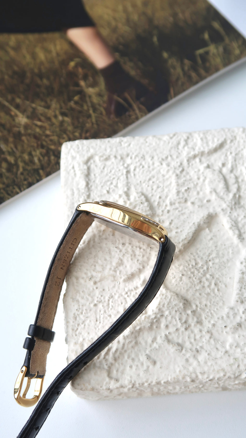 CTZ Eco Drive White Oval Dial with Black Strap Watch