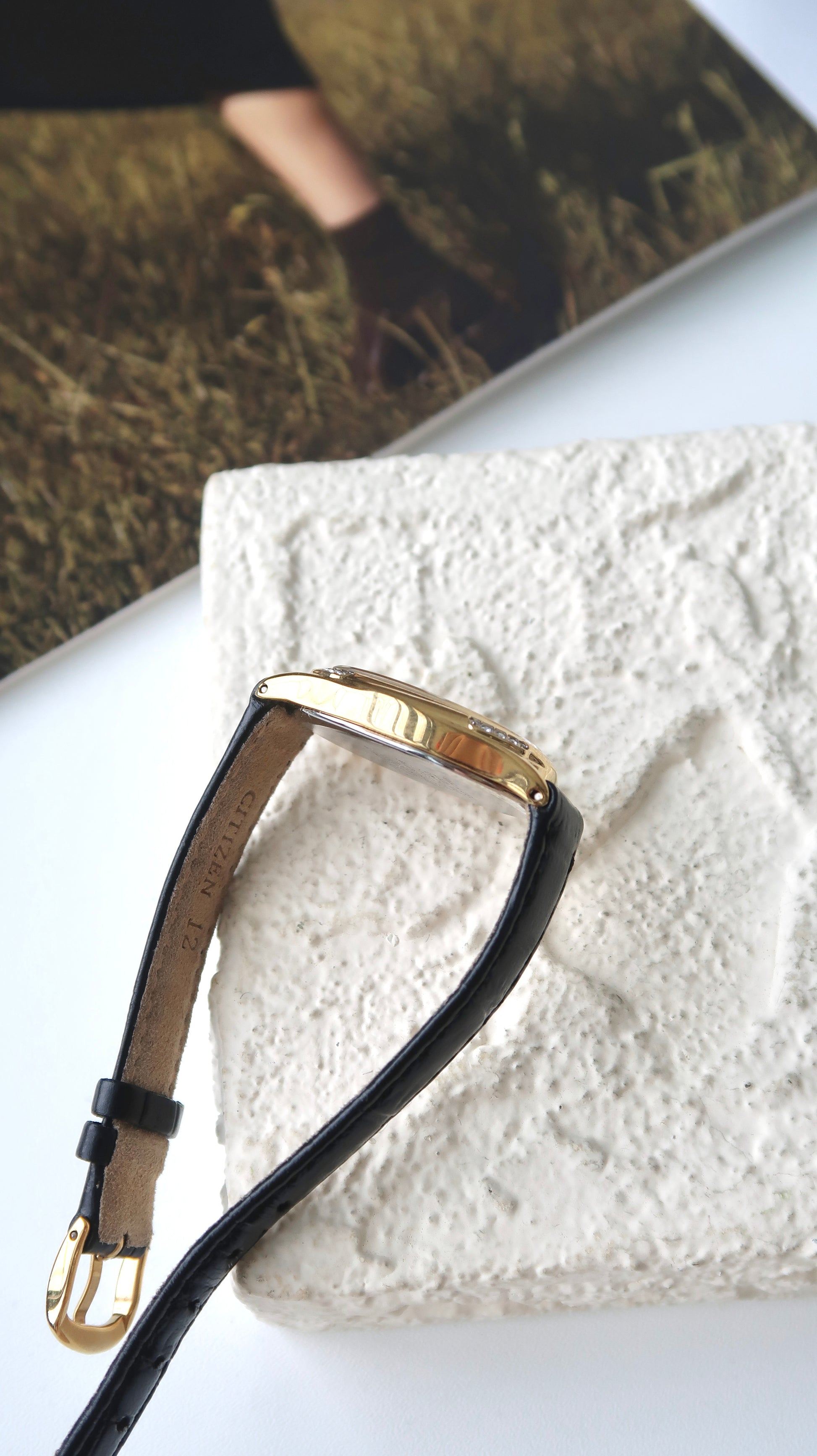 CTZ Eco Drive White Oval Dial with Black Strap Watch