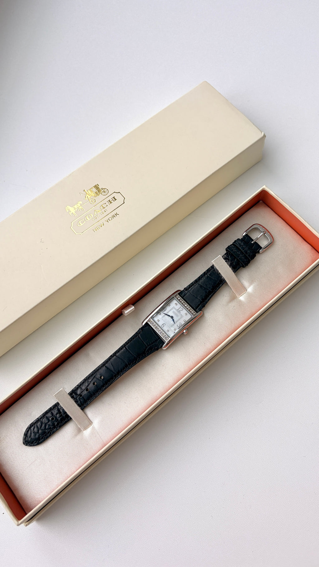 [With Box] CO. Rect White Dial with Black Strap Watch