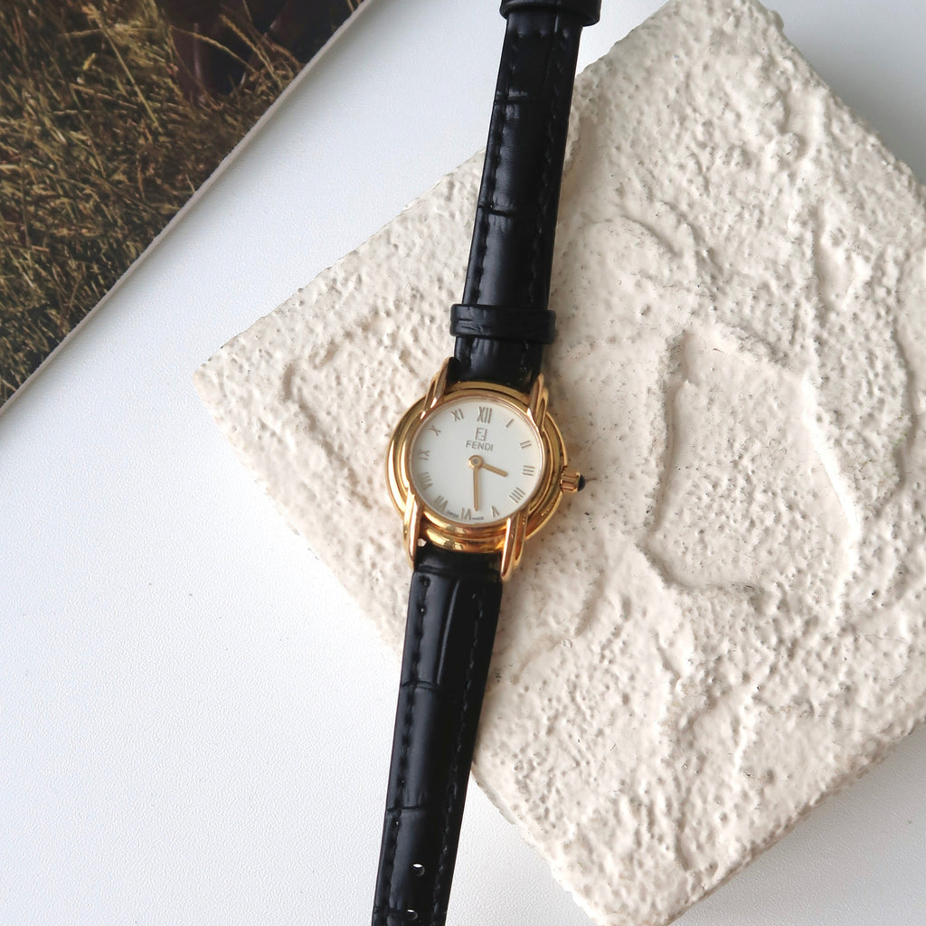 F. 300L Round White Dial with Black Strap Watch