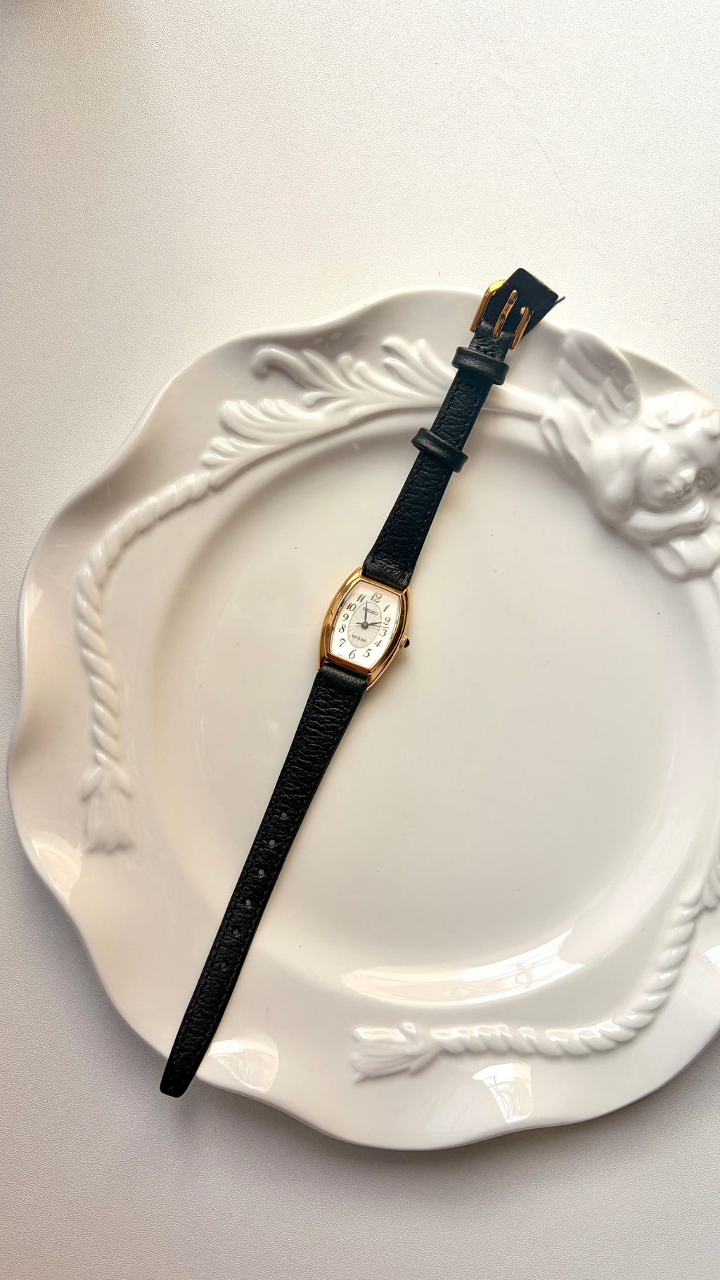 S. Exceline White Oblong Dial Black Strap Watch