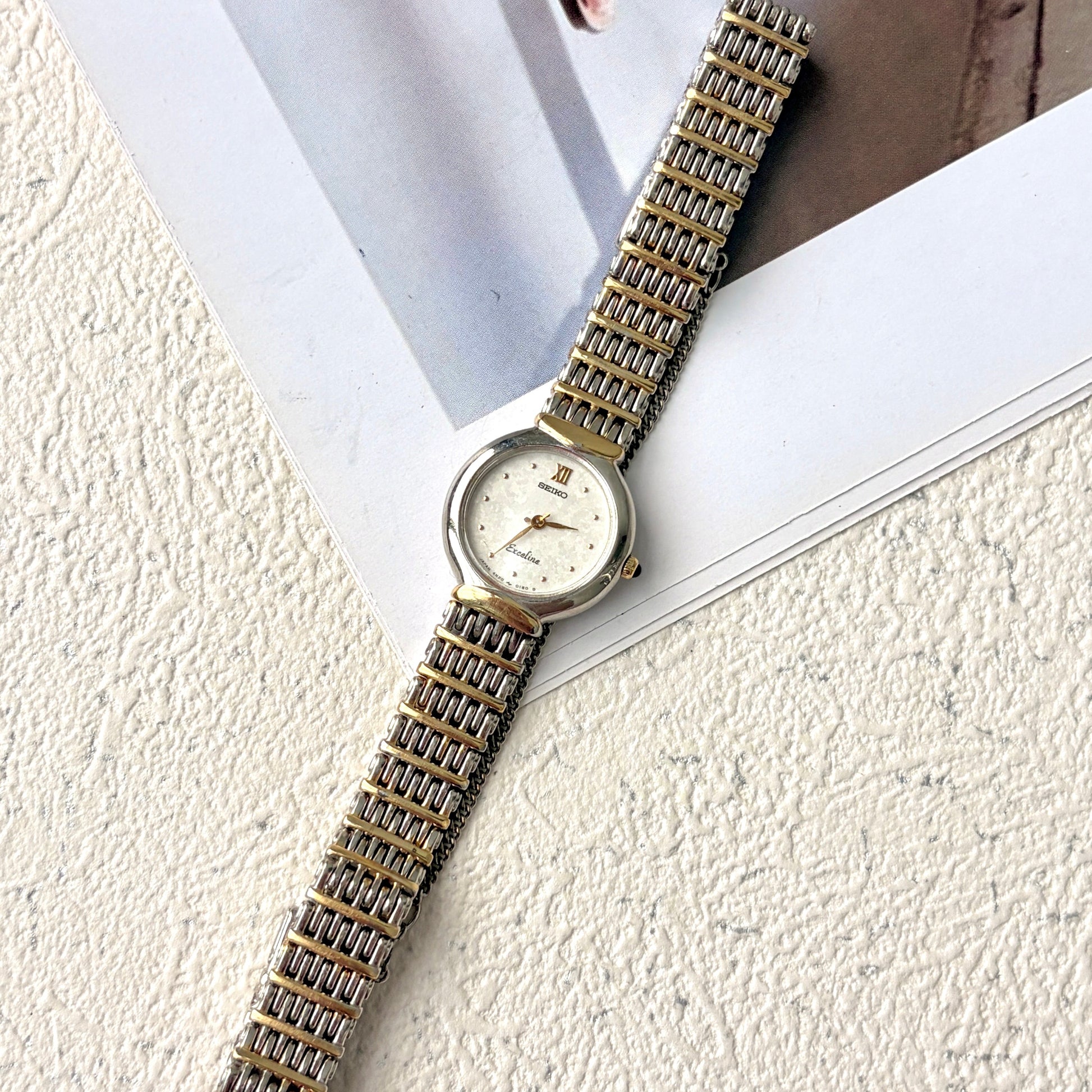 S. Exceline White Round Dial Two Tone Chain Watch