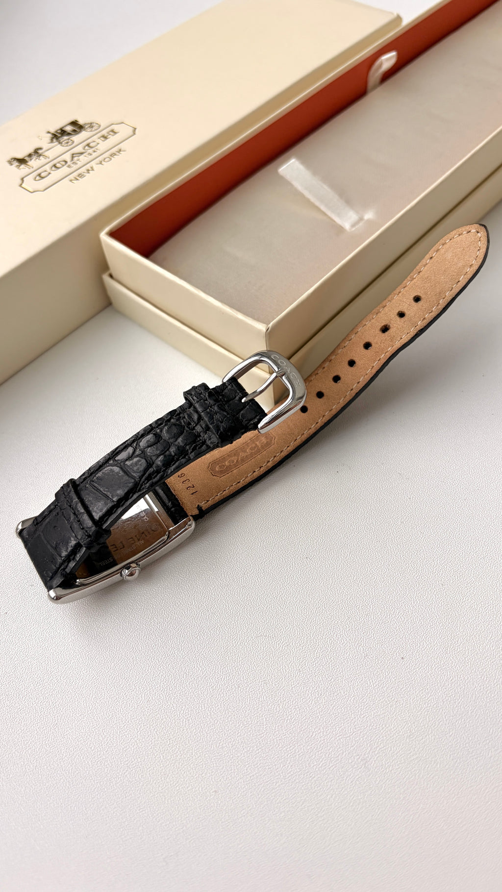 [With Box] CO. Rect White Dial with Black Strap Watch