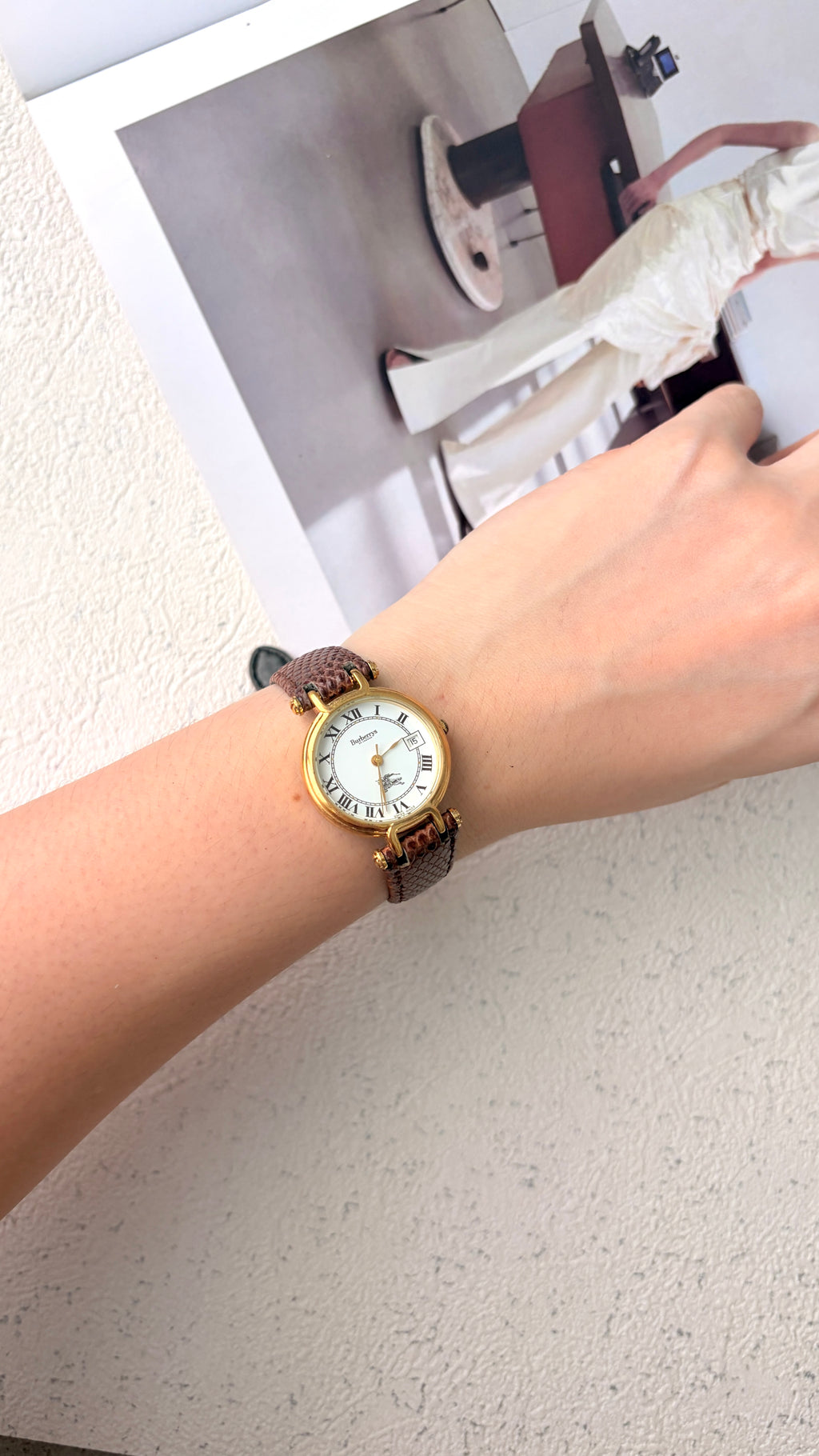 BRBY. White Roman Date Round Dial Brown Strap Watch