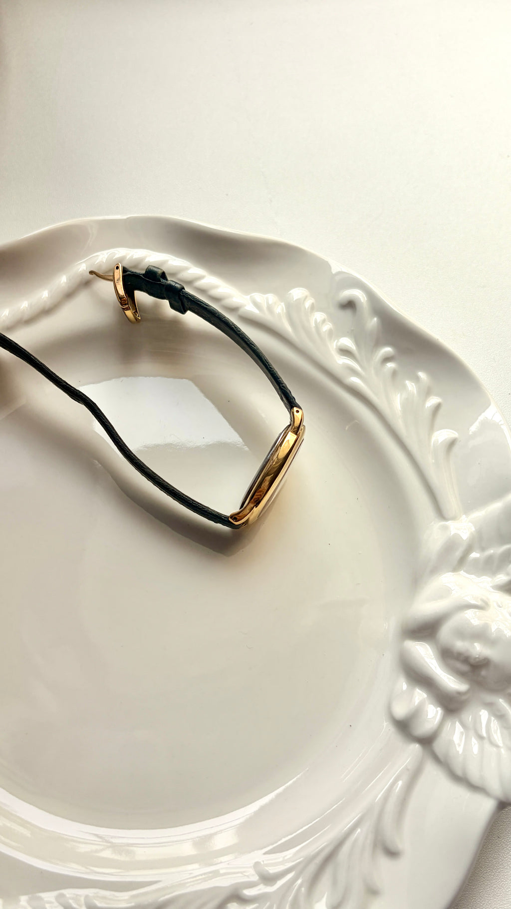 S. Noie White Oval Dial Black Strap Watch