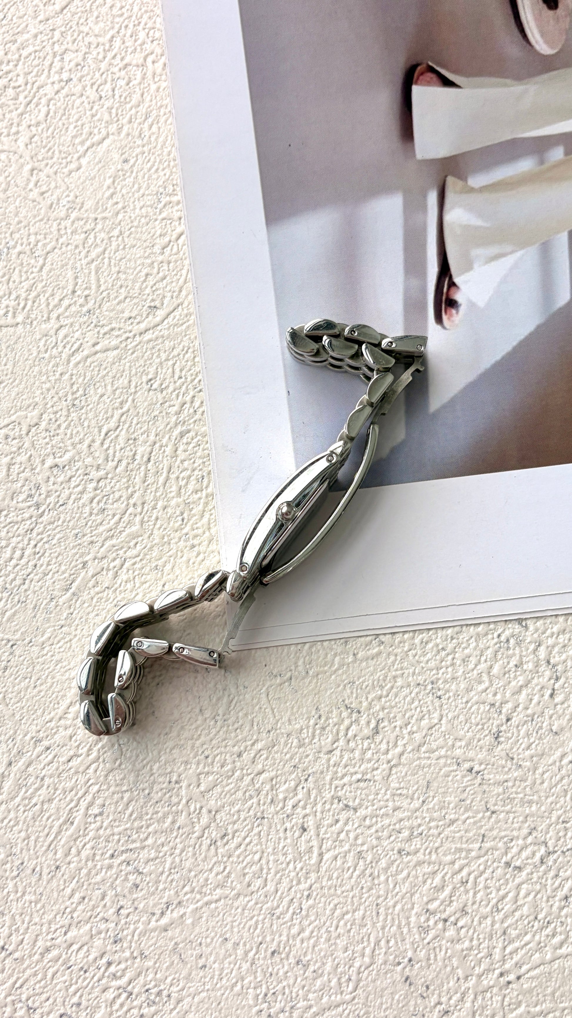 V. Black Square Silver Chain Watch