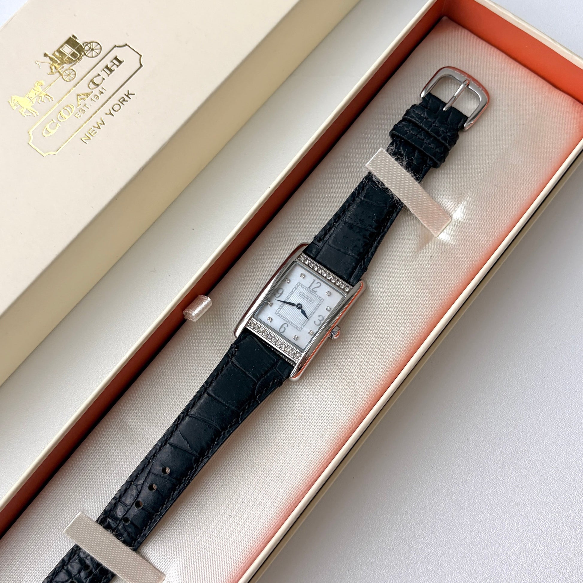 [With Box] CO. Rect White Dial with Black Strap Watch