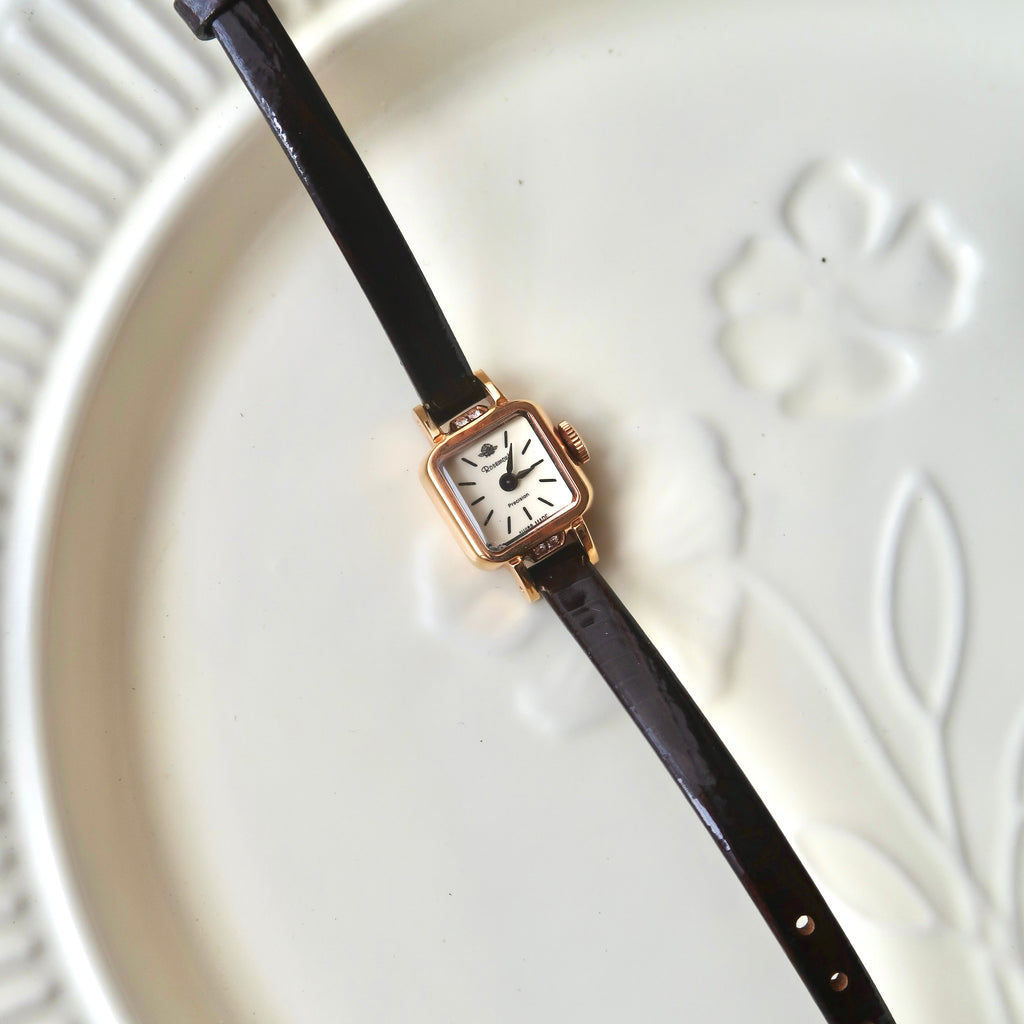 Rosemont Precision Beige Square Dial Brown Strap Watch