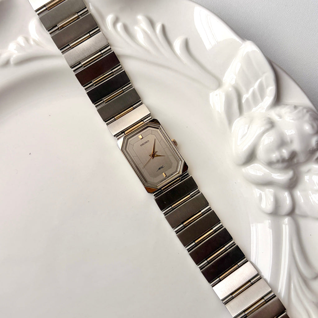 S. Arc Grey Rect Dial Two Tone Chain Watch