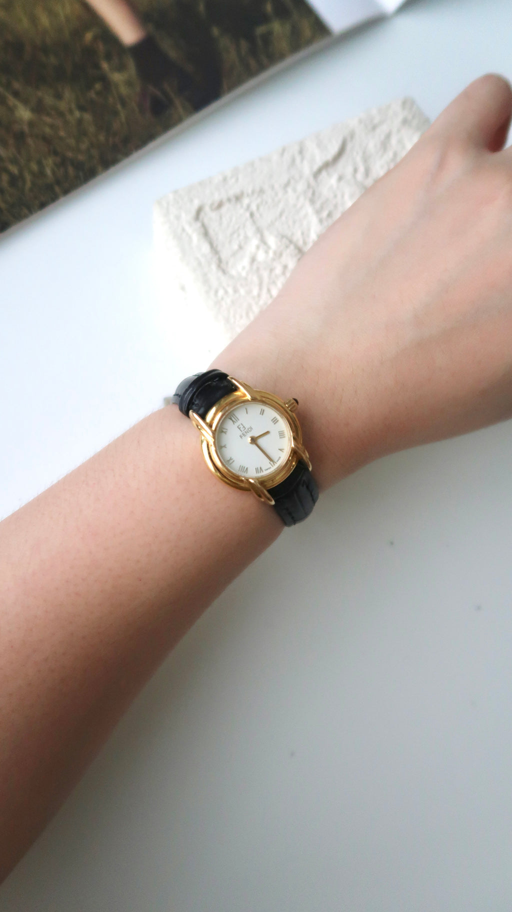 F. 300L Round White Dial with Black Strap Watch