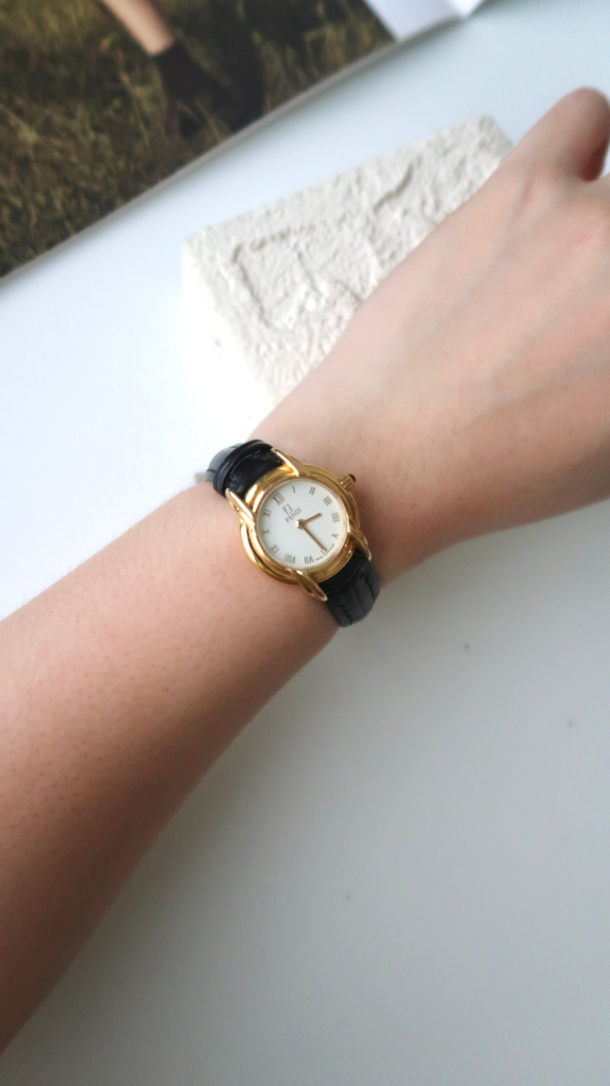 F. 300L Round White Dial with Black Strap Watch