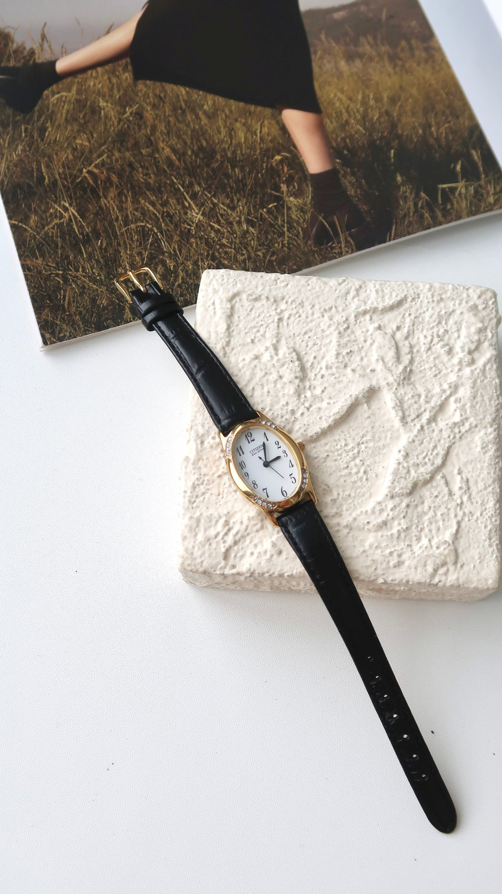CTZ Eco Drive White Oval Dial with Black Strap Watch