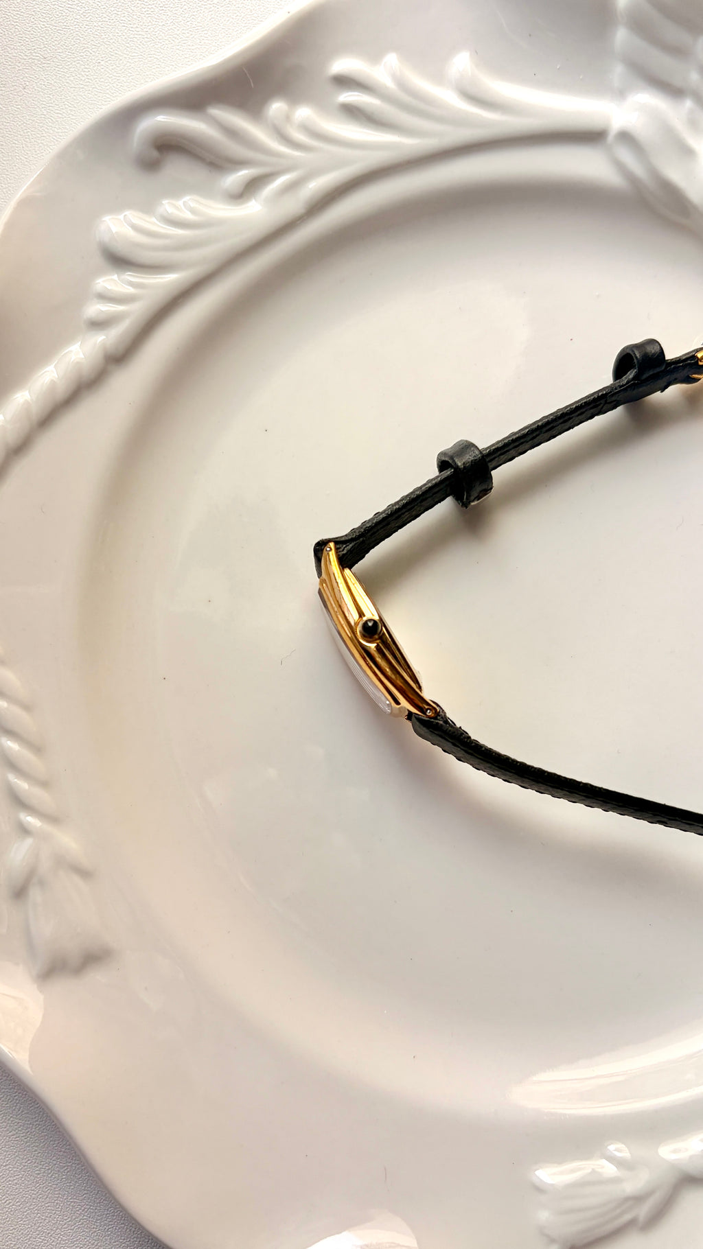 S. Exceline White Oblong Dial Black Strap Watch