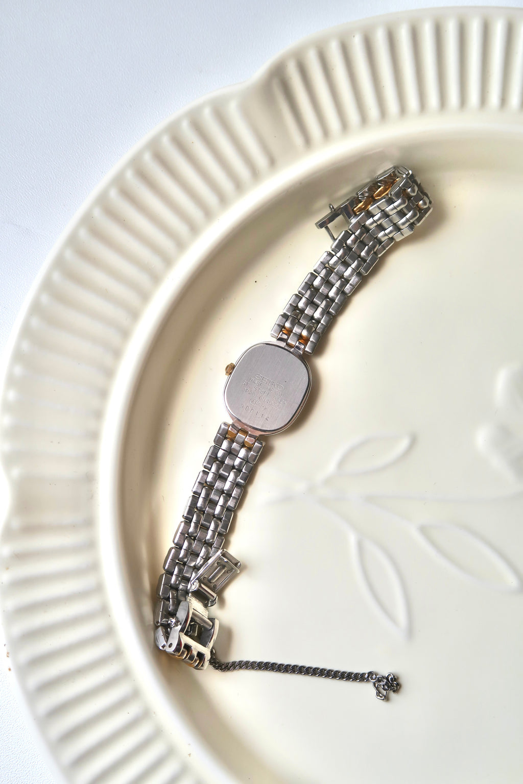 S. White Oval Dial Two Tone Chain Watch