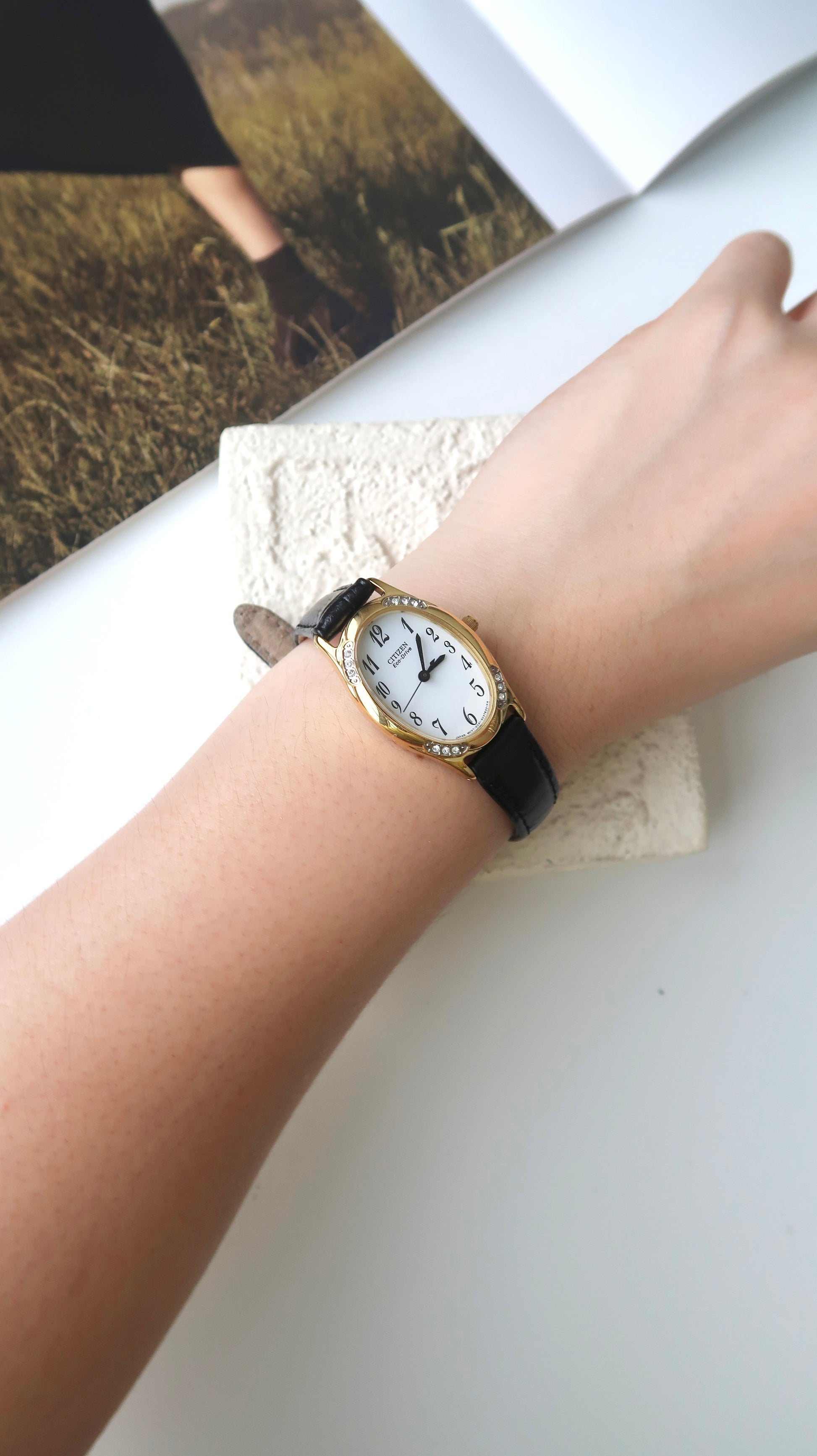 CTZ Eco Drive White Oval Dial with Black Strap Watch