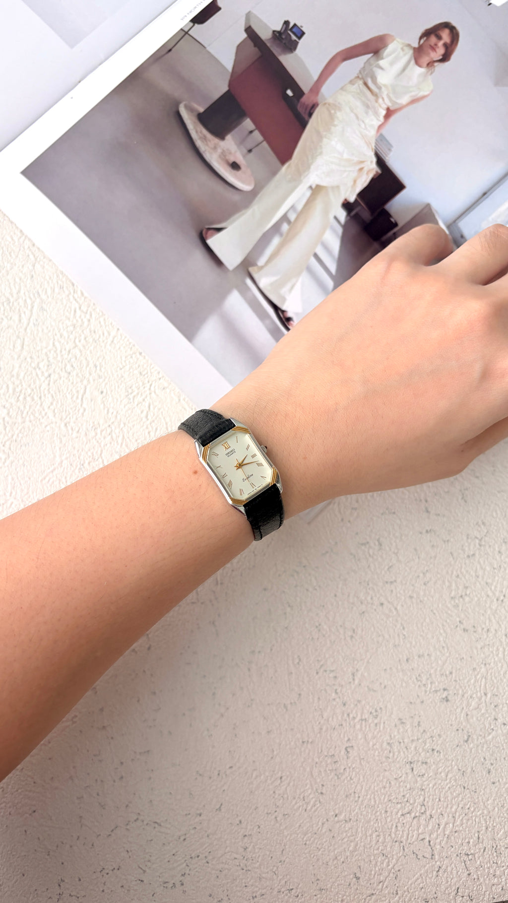 S. Exceline White Square Roman Dial Black Strap Watch