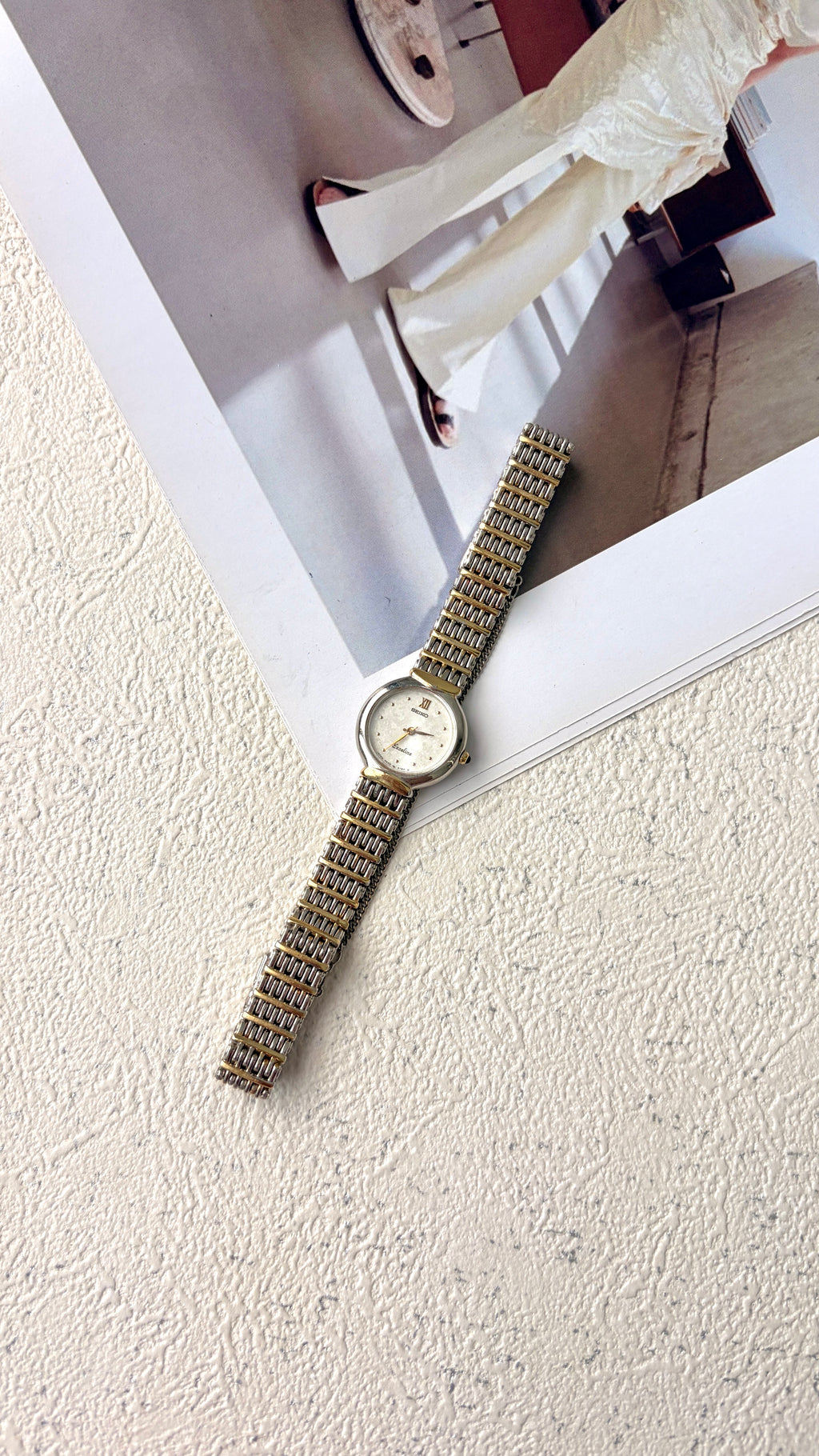 S. Exceline White Round Dial Two Tone Chain Watch