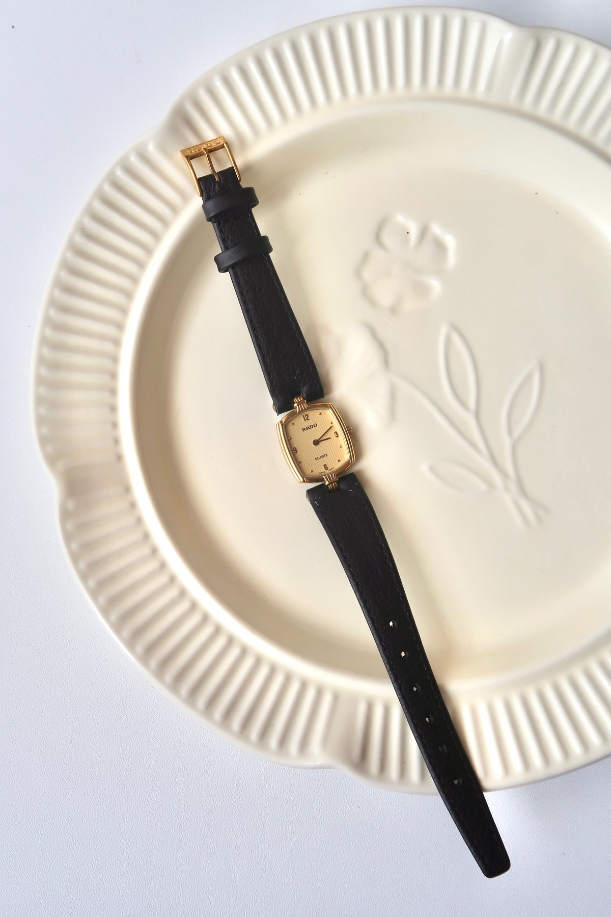 RD. Gold Hexa Dial Black Strap Watch
