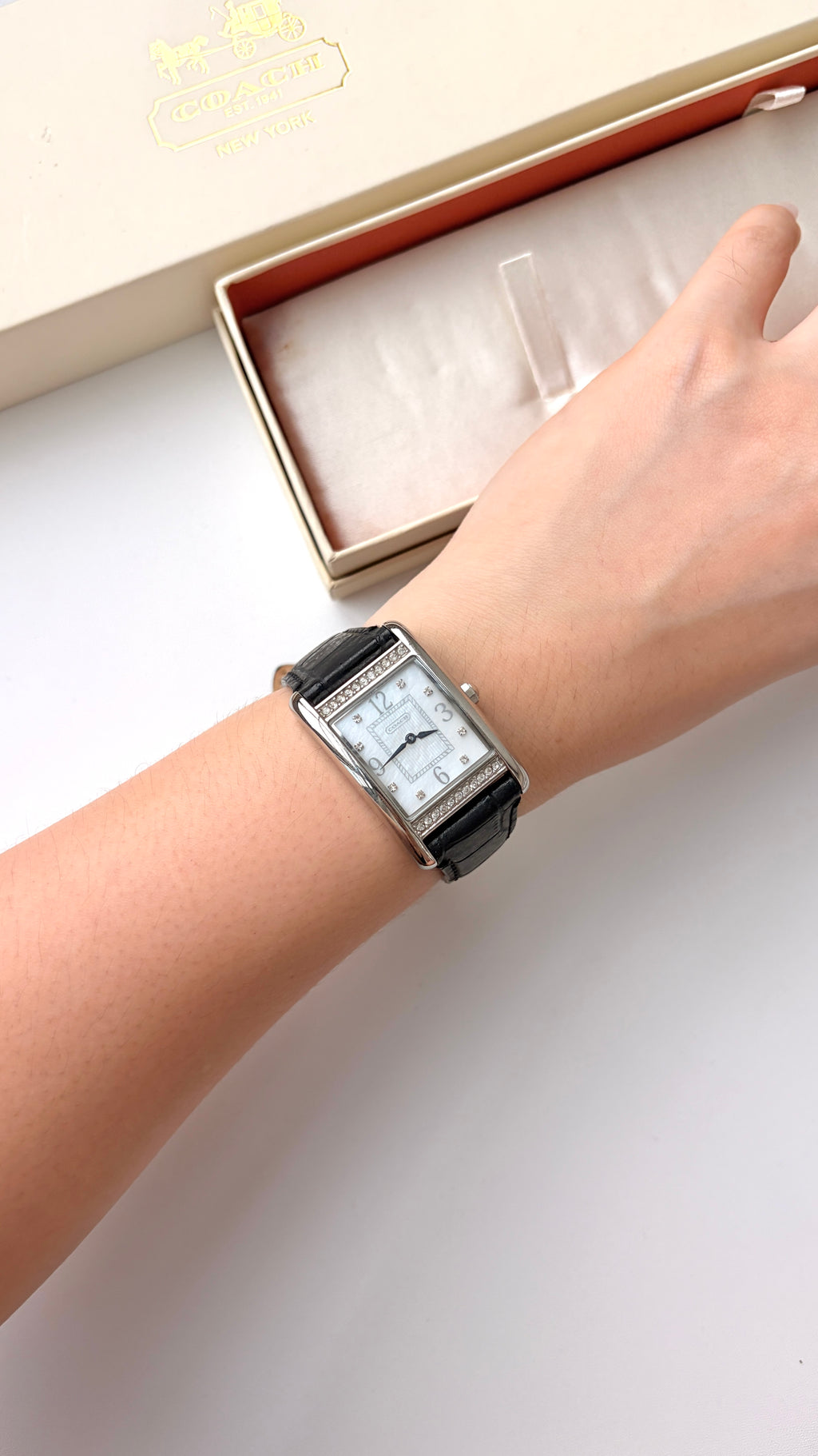 [With Box] CO. Rect White Dial with Black Strap Watch