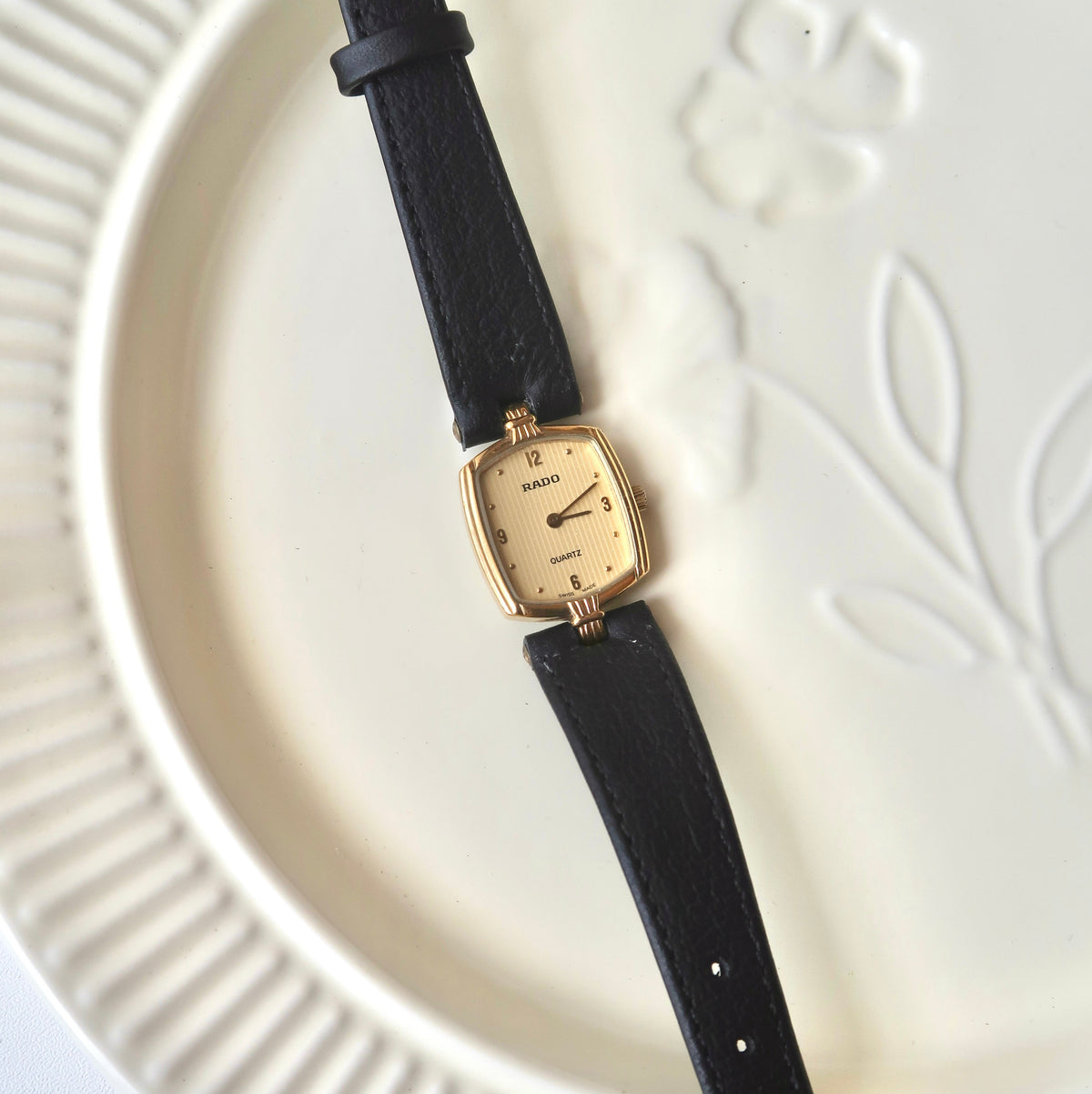 RD. Gold Hexa Dial Black Strap Watch