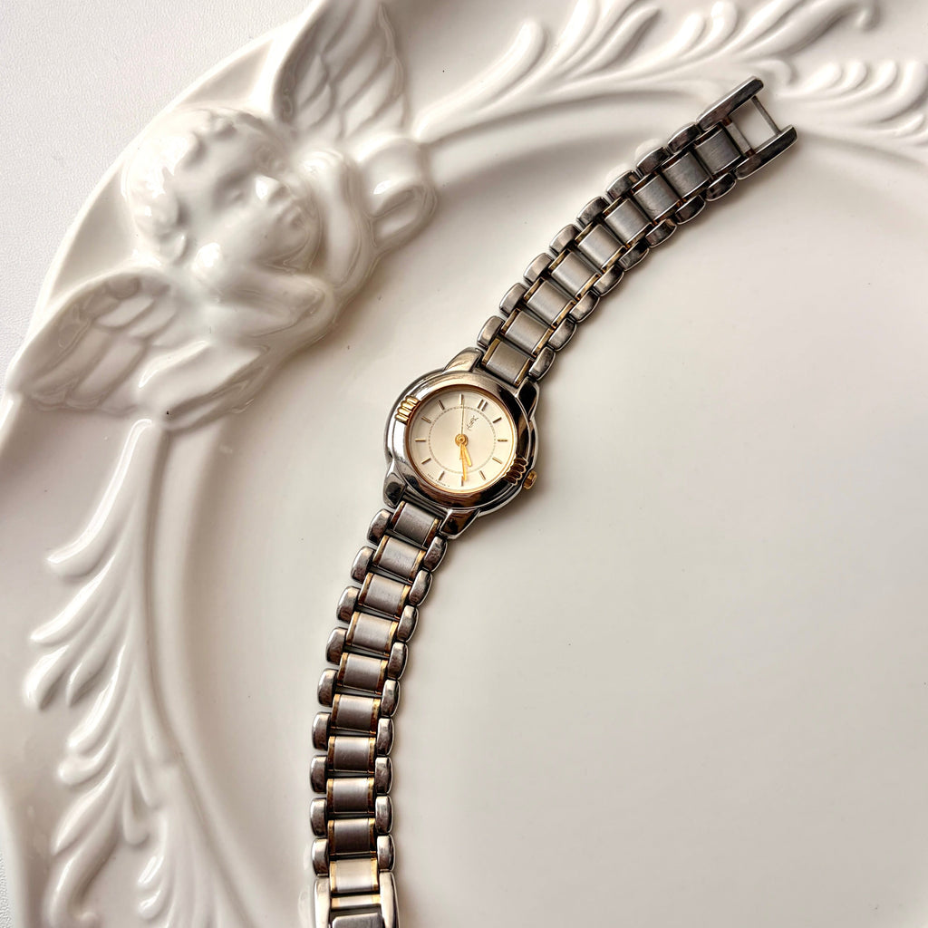 YSL Beige Round Dial Two Tone Watch