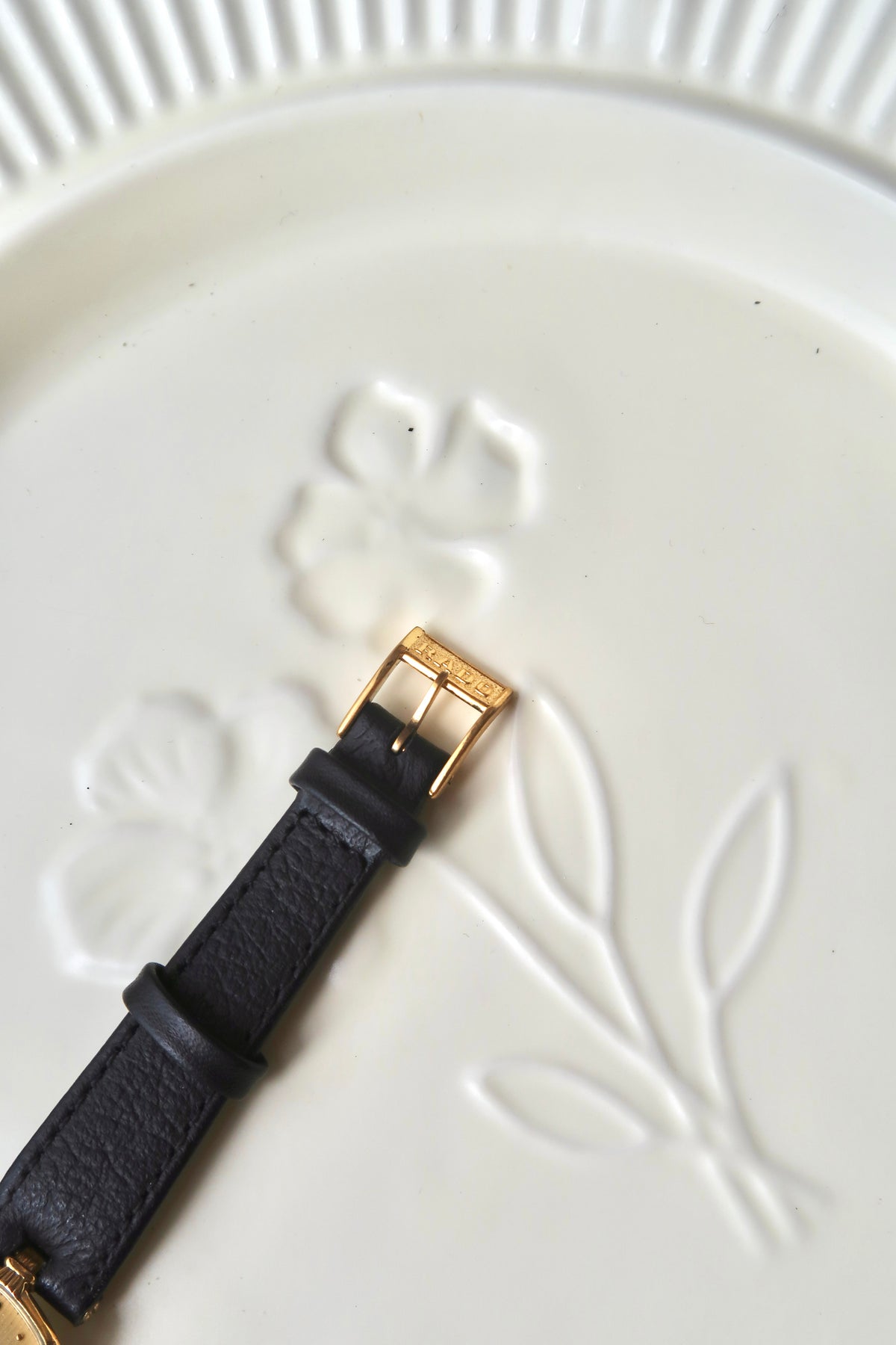 RD. Gold Hexa Dial Black Strap Watch