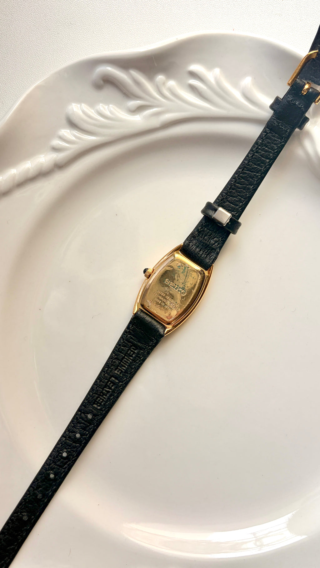 S. Exceline White Oblong Dial Black Strap Watch