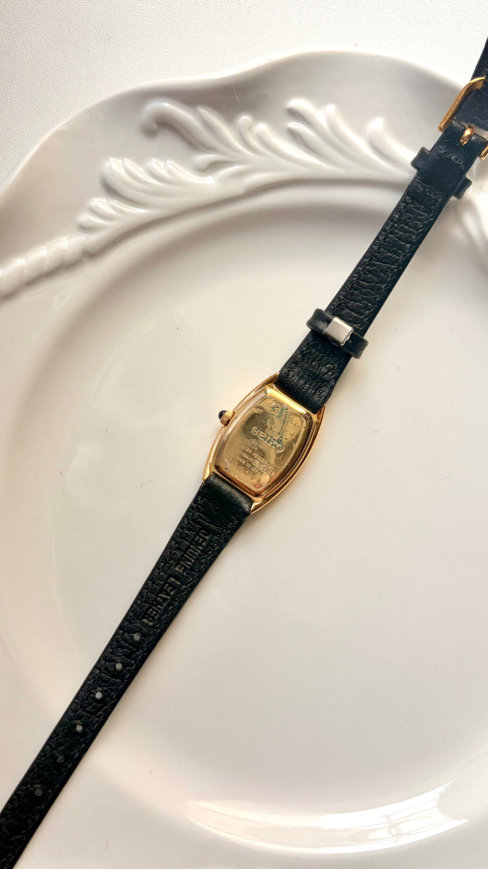 S. Exceline White Oblong Dial Black Strap Watch