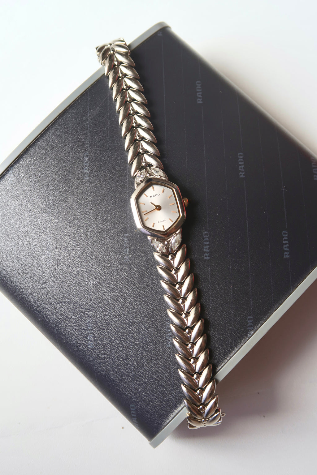 [WITH BOX] RD Silver Hexa Diamond Dial Silver Chain Watch