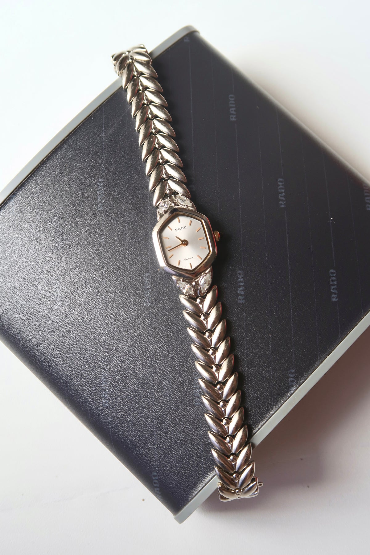 [WITH BOX] RD Silver Hexa Diamond Dial Silver Chain Watch