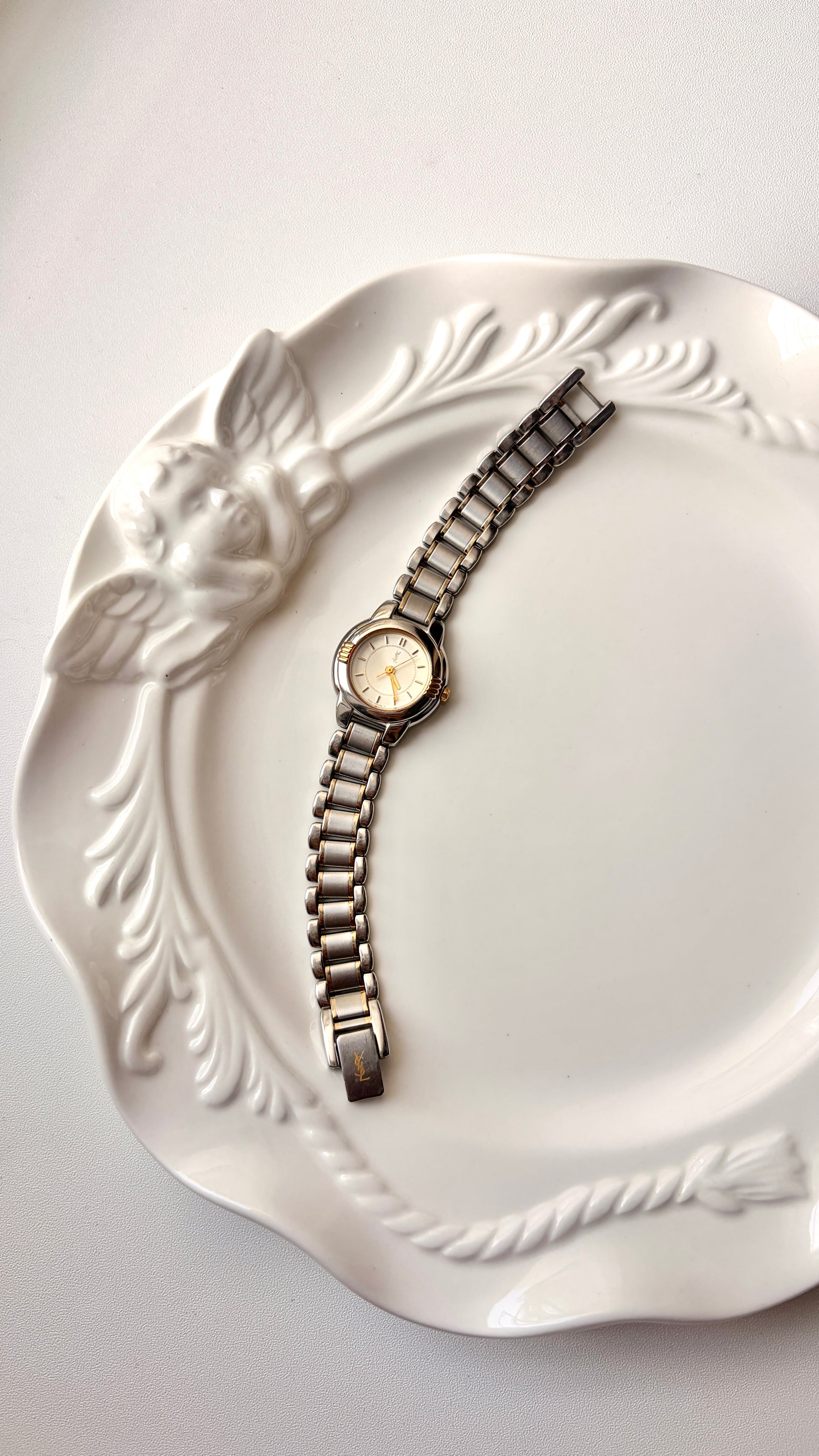 YSL Beige Round Dial Two Tone Watch
