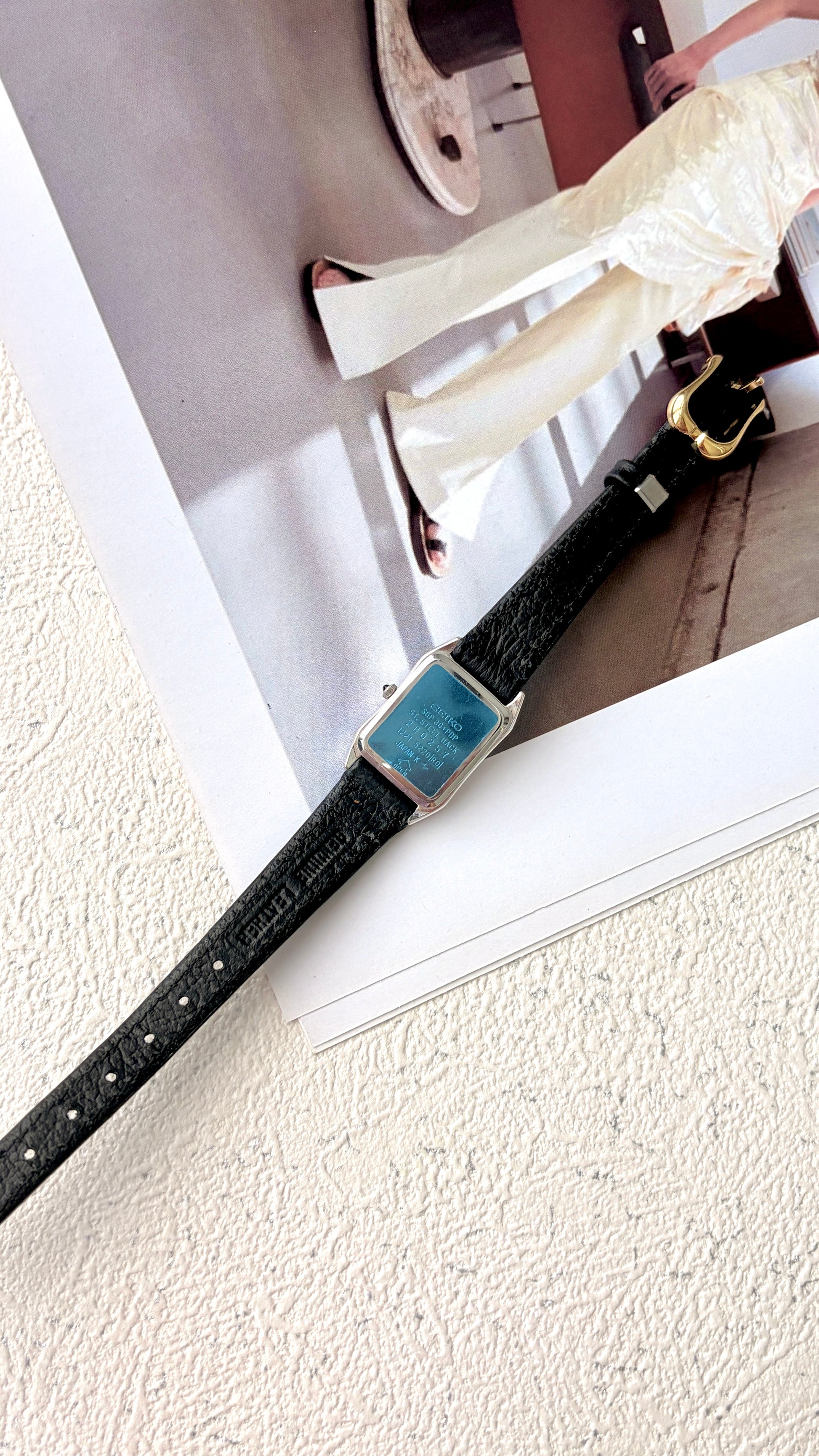 S. Exceline White Square Roman Dial Black Strap Watch