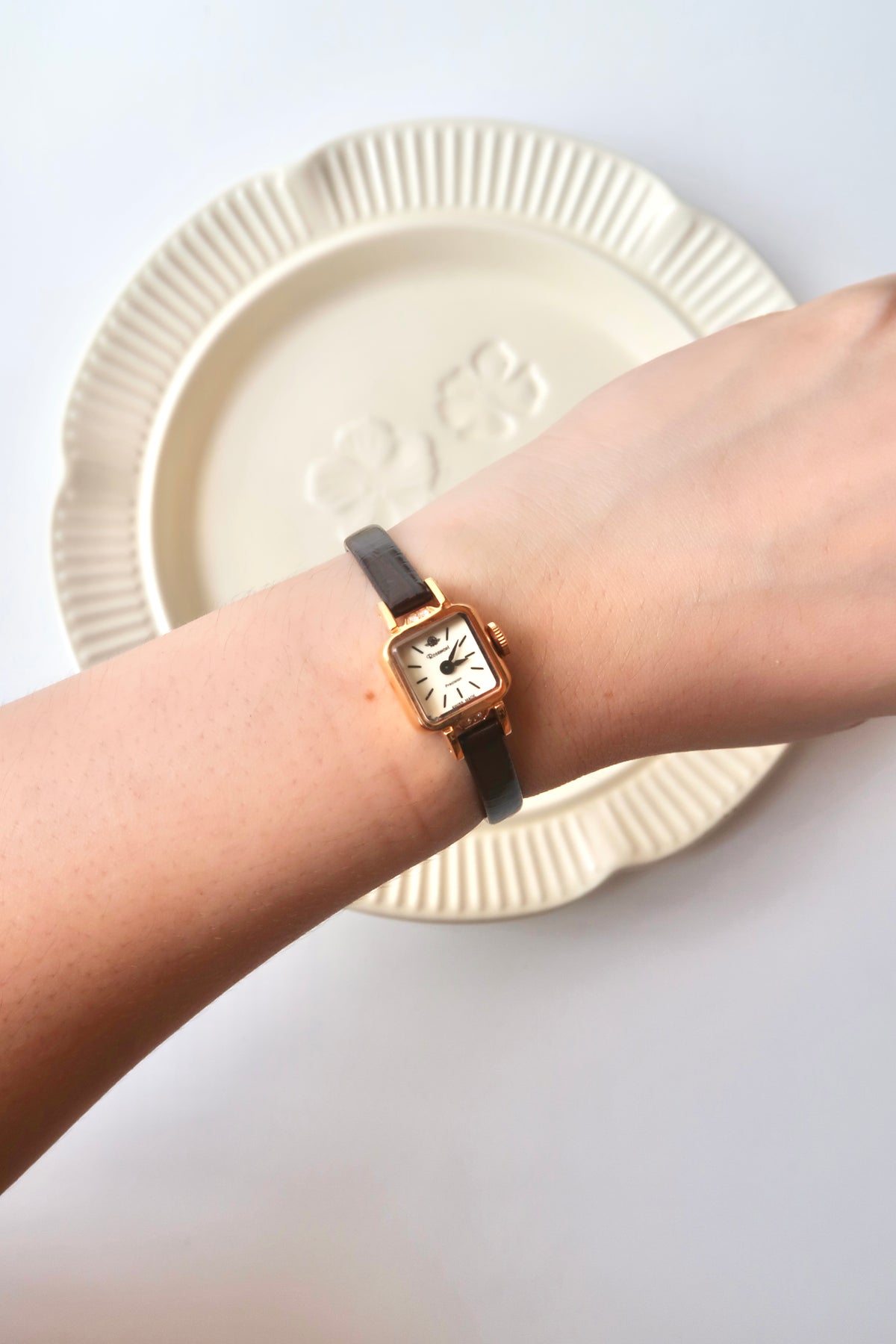 Rosemont Precision Beige Square Dial Brown Strap Watch